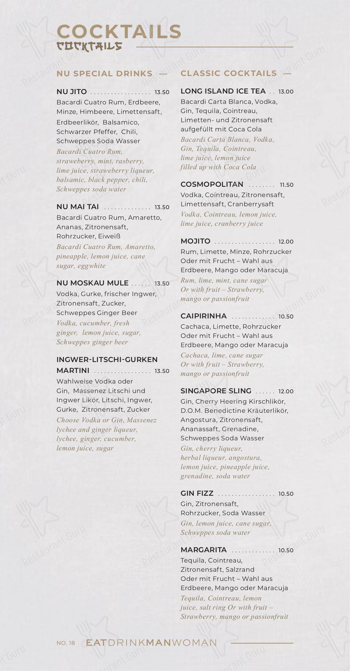 NU RESTAURANT dans Berlin - Основное меню