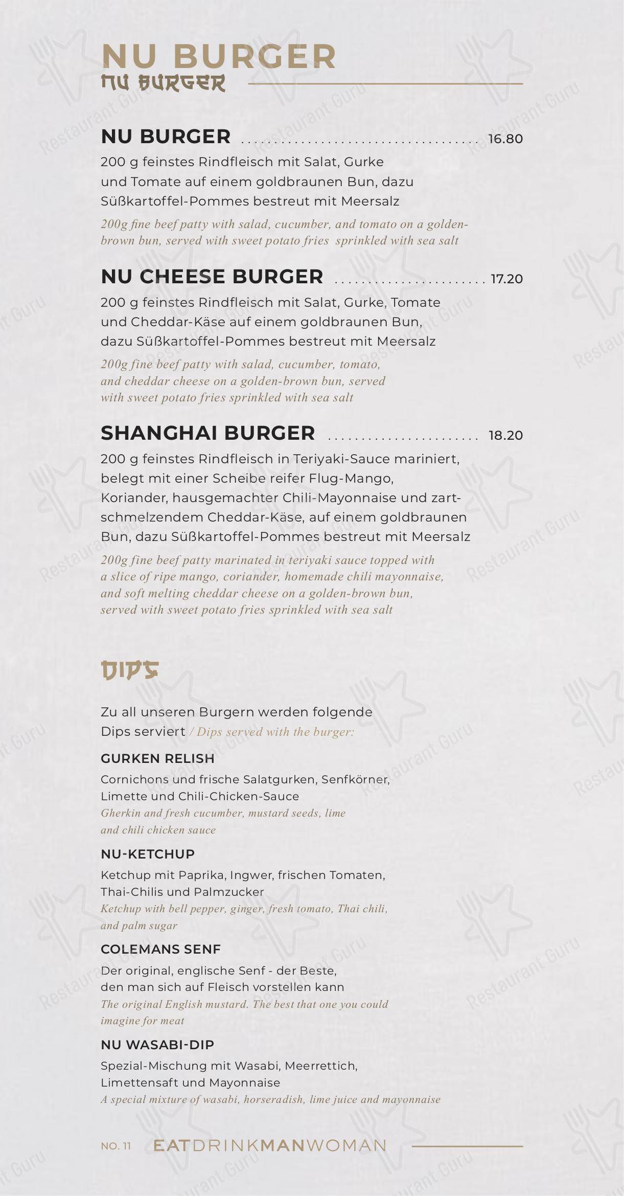 Основное меню pour NU RESTAURANT dans Berlin