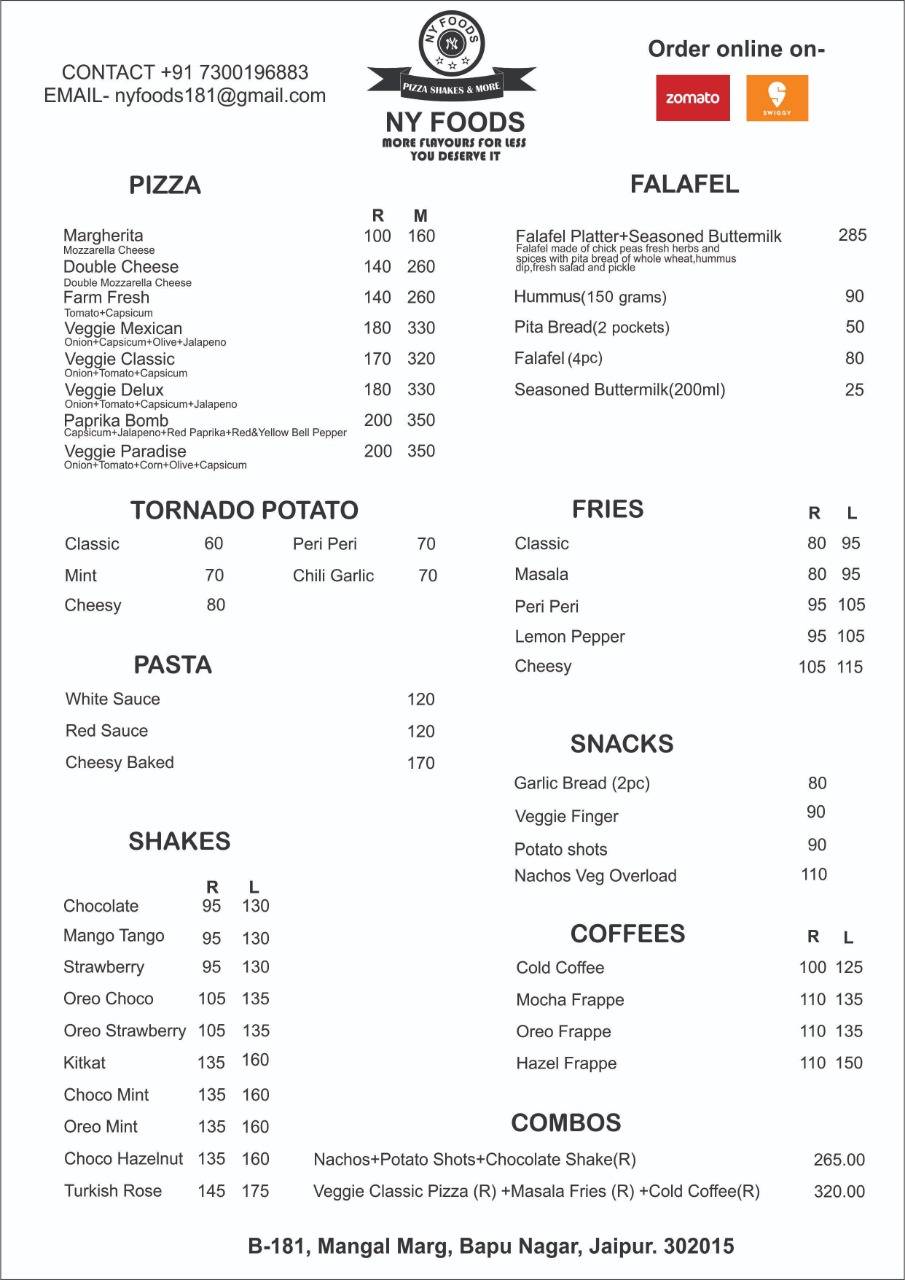 NY FOODS menu