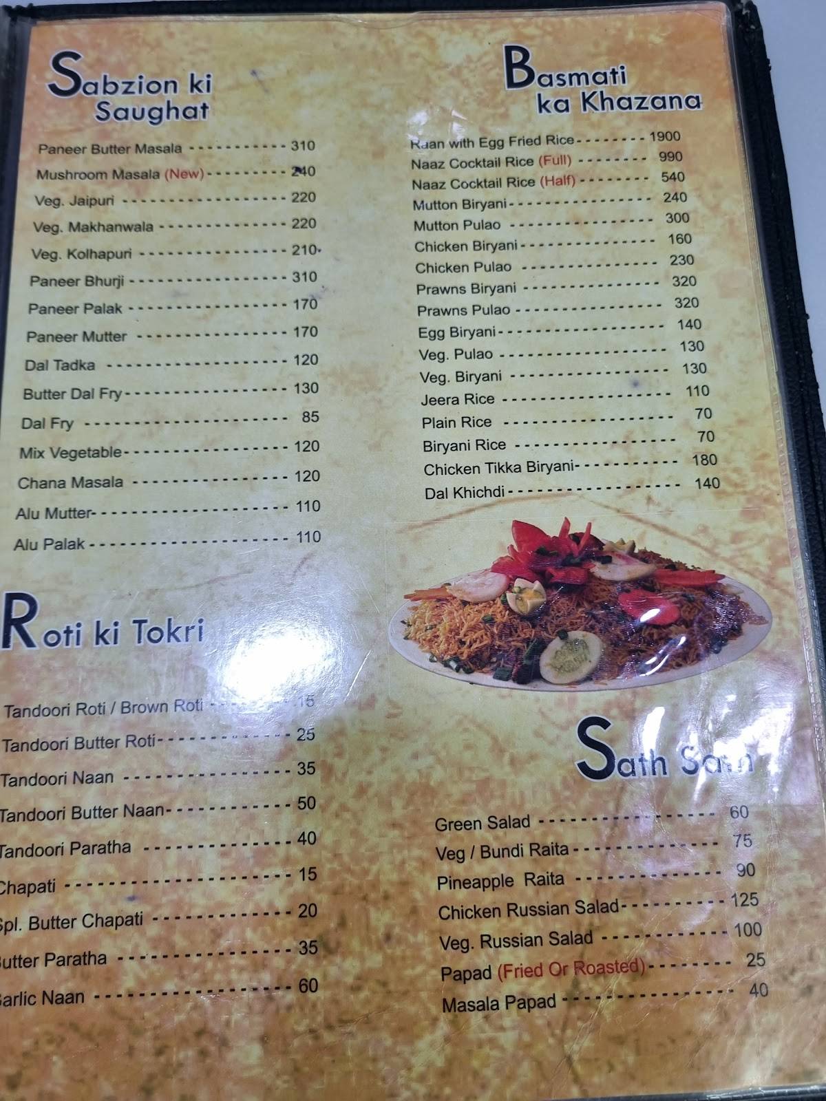 Naaz Hotel Family Restaurant menu
