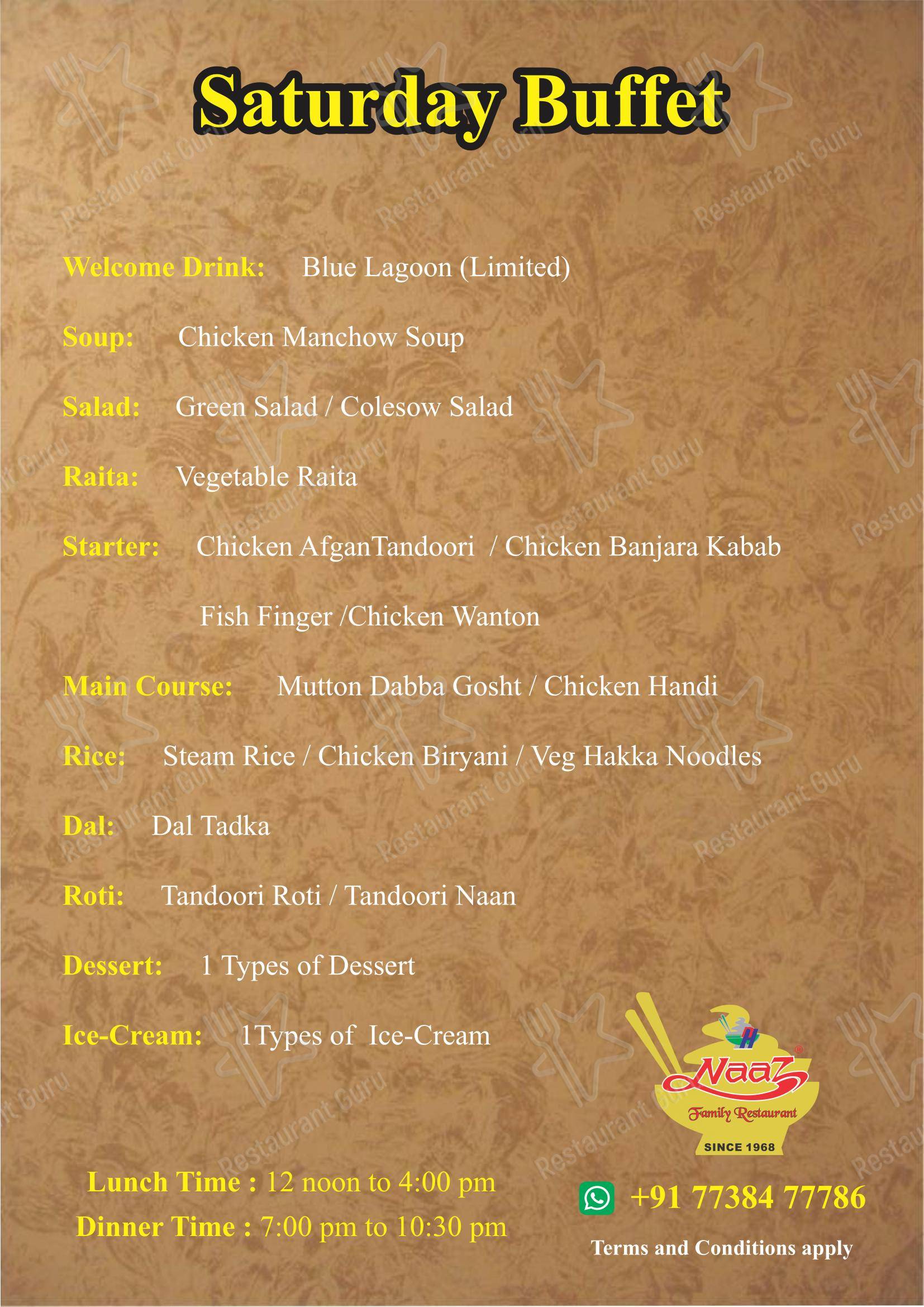 Menu for Naaz Hotel Family Restaurant in Mumbai