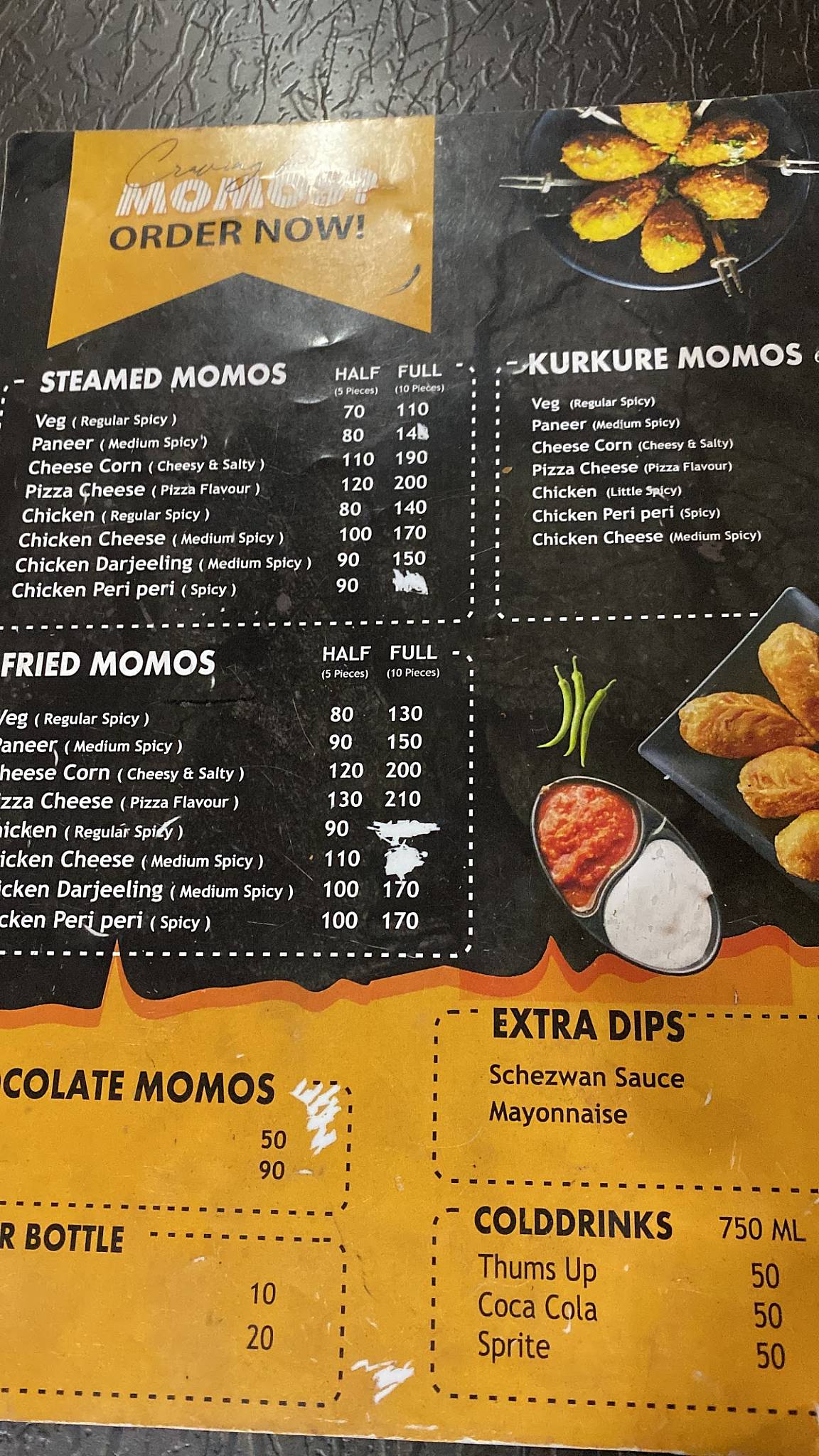 Dahiya Momos menu