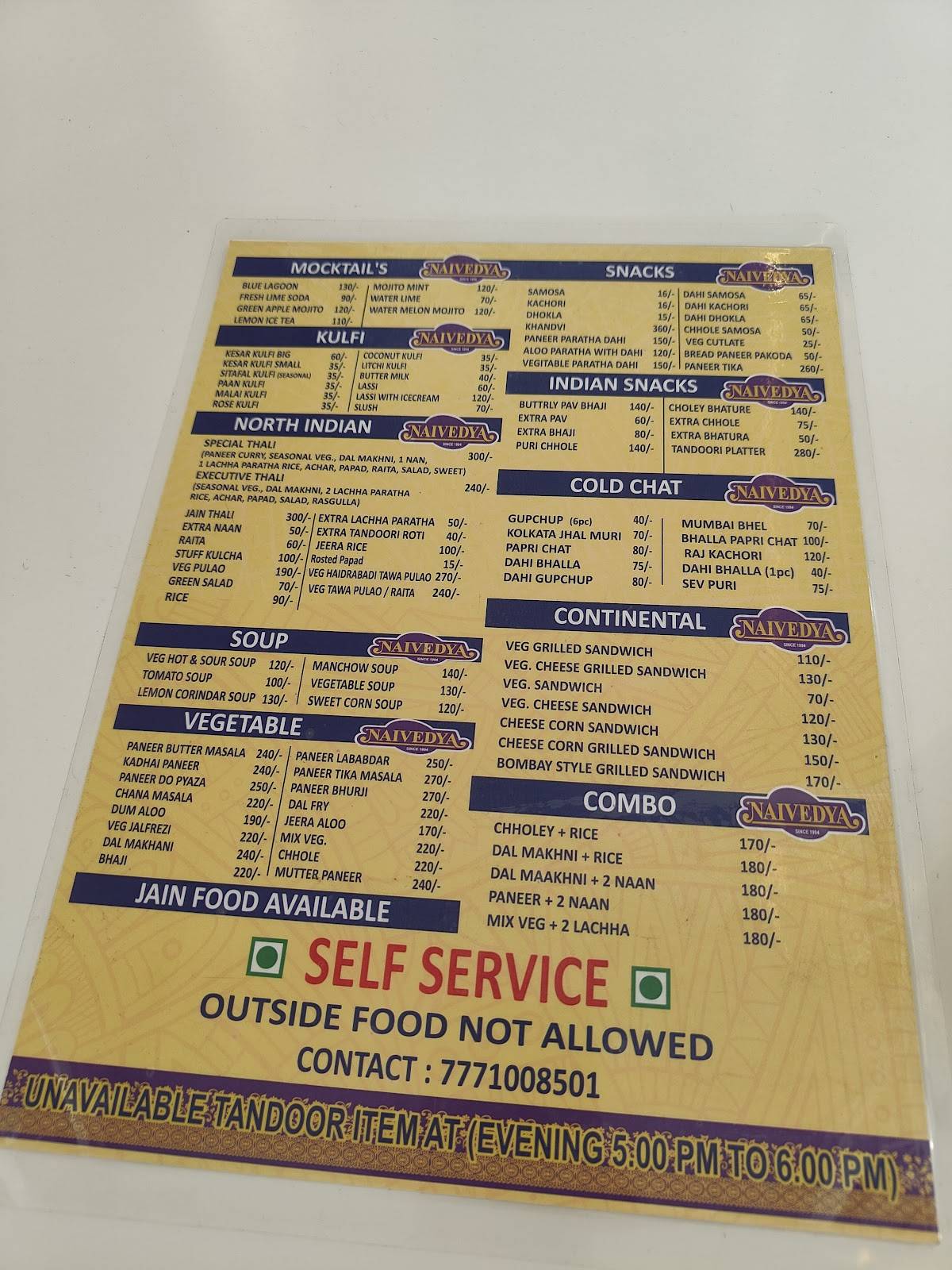 Naivedya Food Products menu