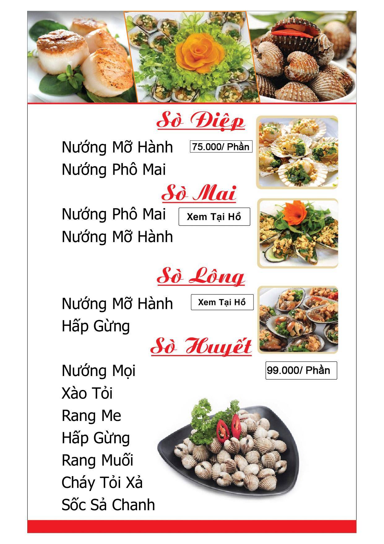Menu at Nhà hàng Năm Lửa 18 restaurant, Ho Chi Minh City