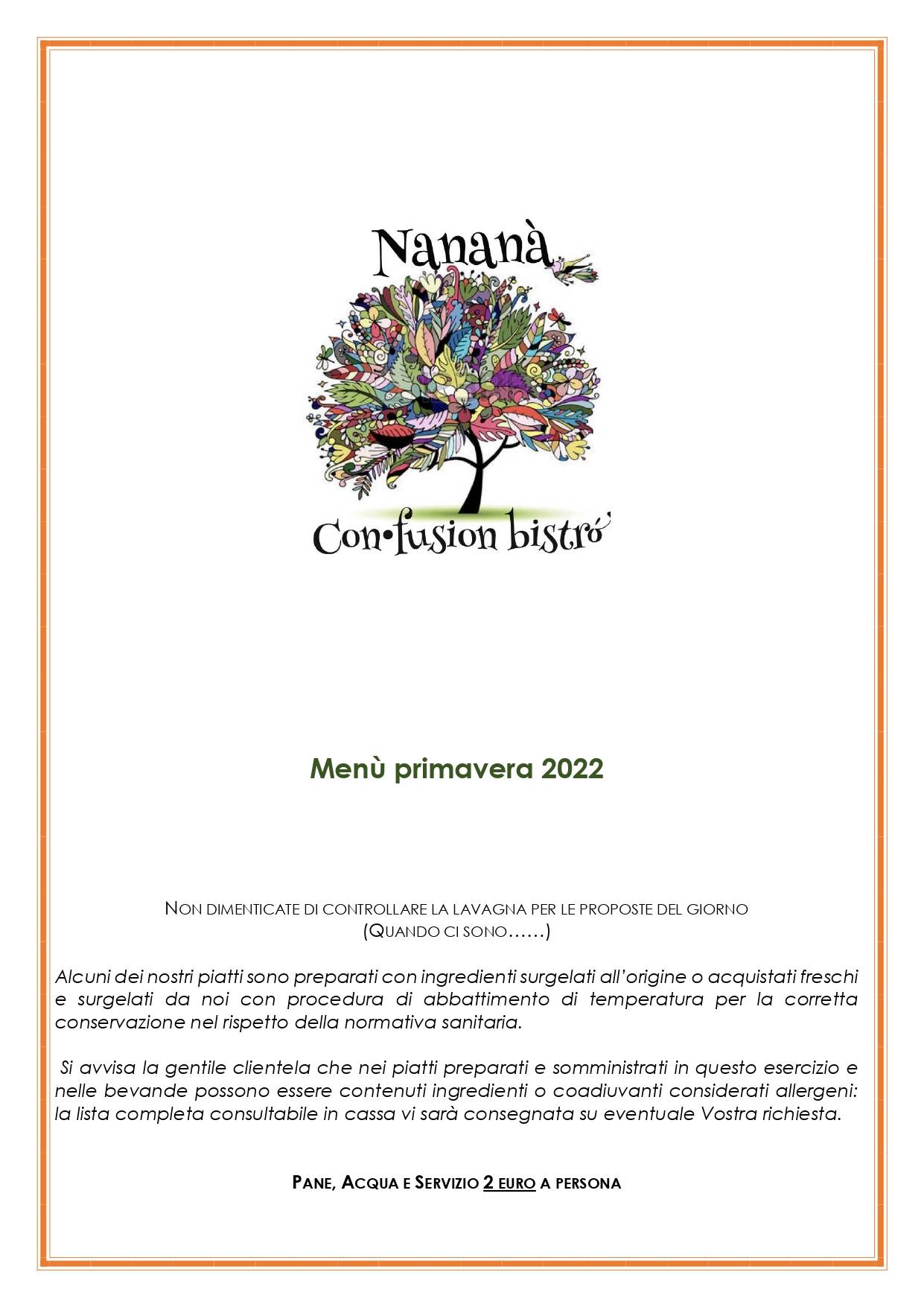 Menu di Nanana' con-fusion bistrot 