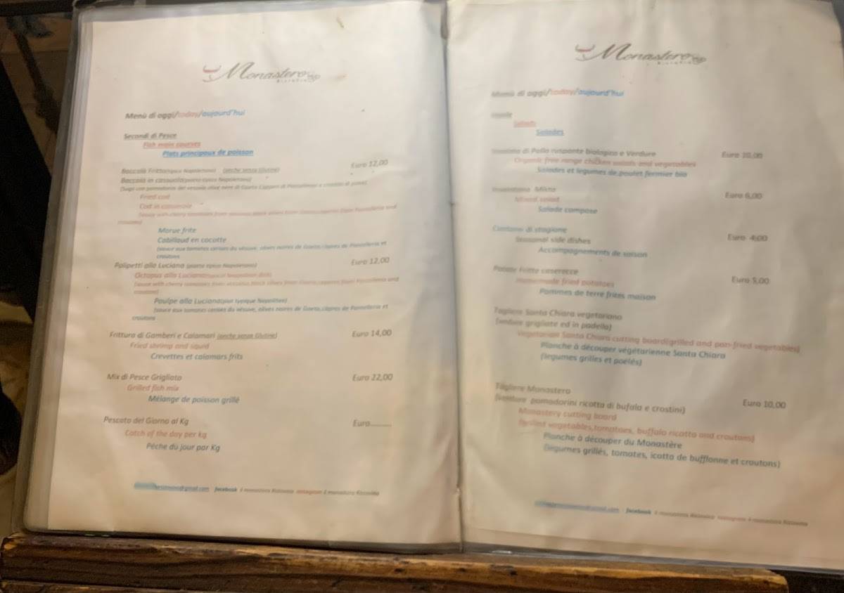 Menu de Monastero Ristovino