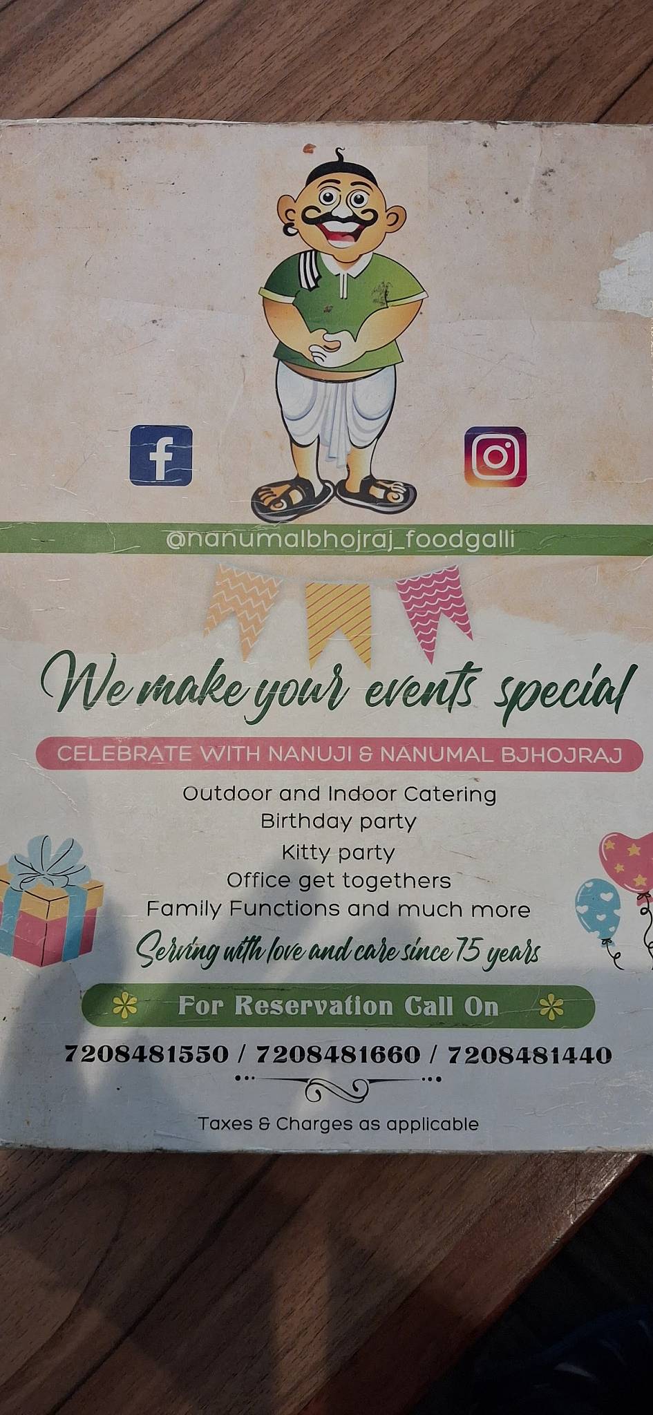 Nanuji - by Nanumal Bhojraj menu