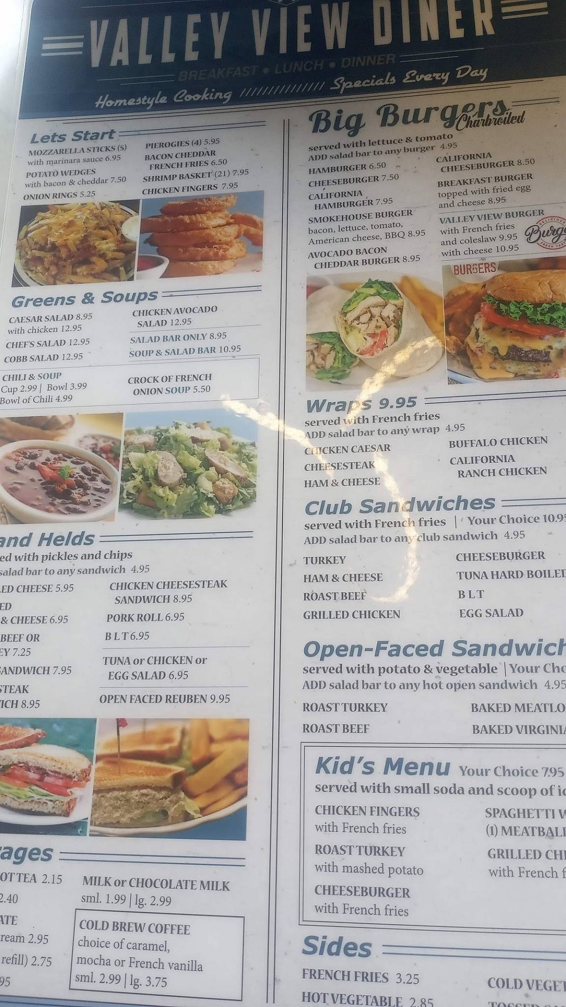 Menu at Valley View Diner restaurant, Nazareth