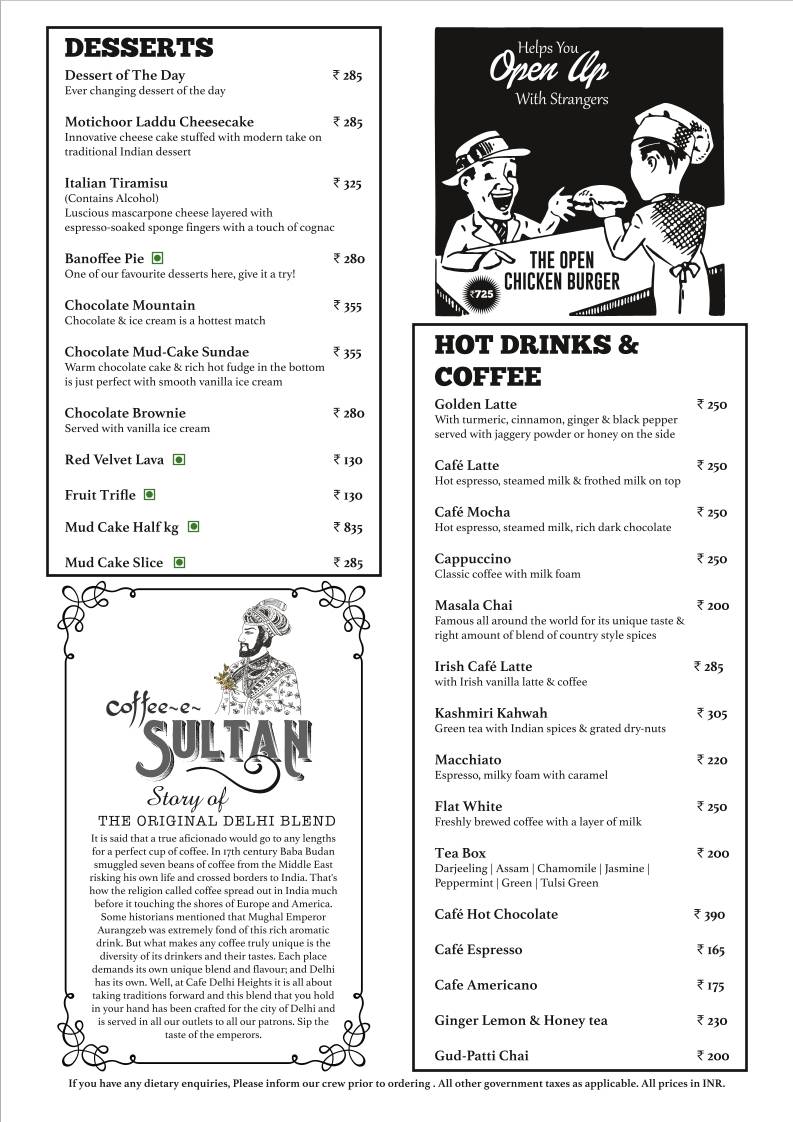 Cafe Delhi Heights menu