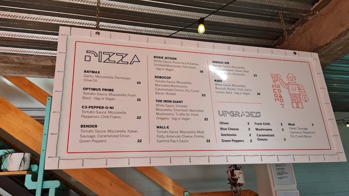 Menu at Gamma Ray's restaurant, New Plymouth