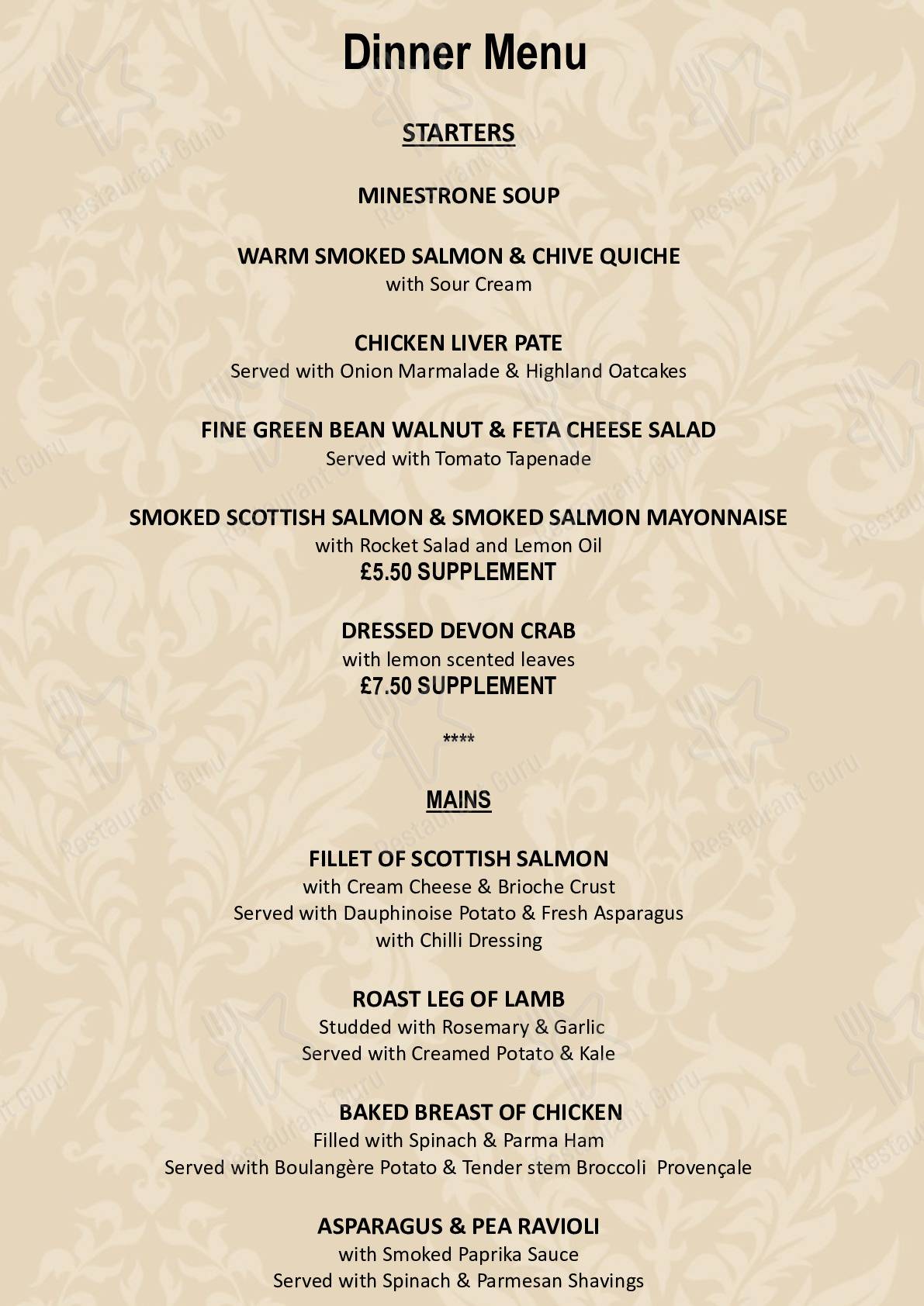 Menu at Noble Cuisine restaurant, Dunfermline