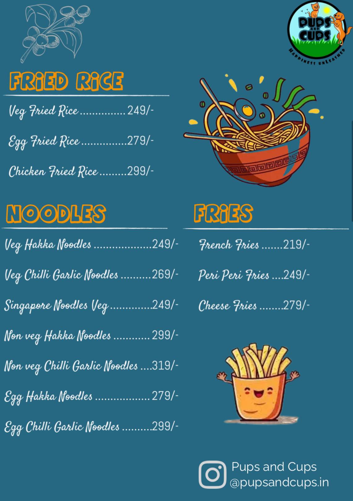 Pups and Cups menu