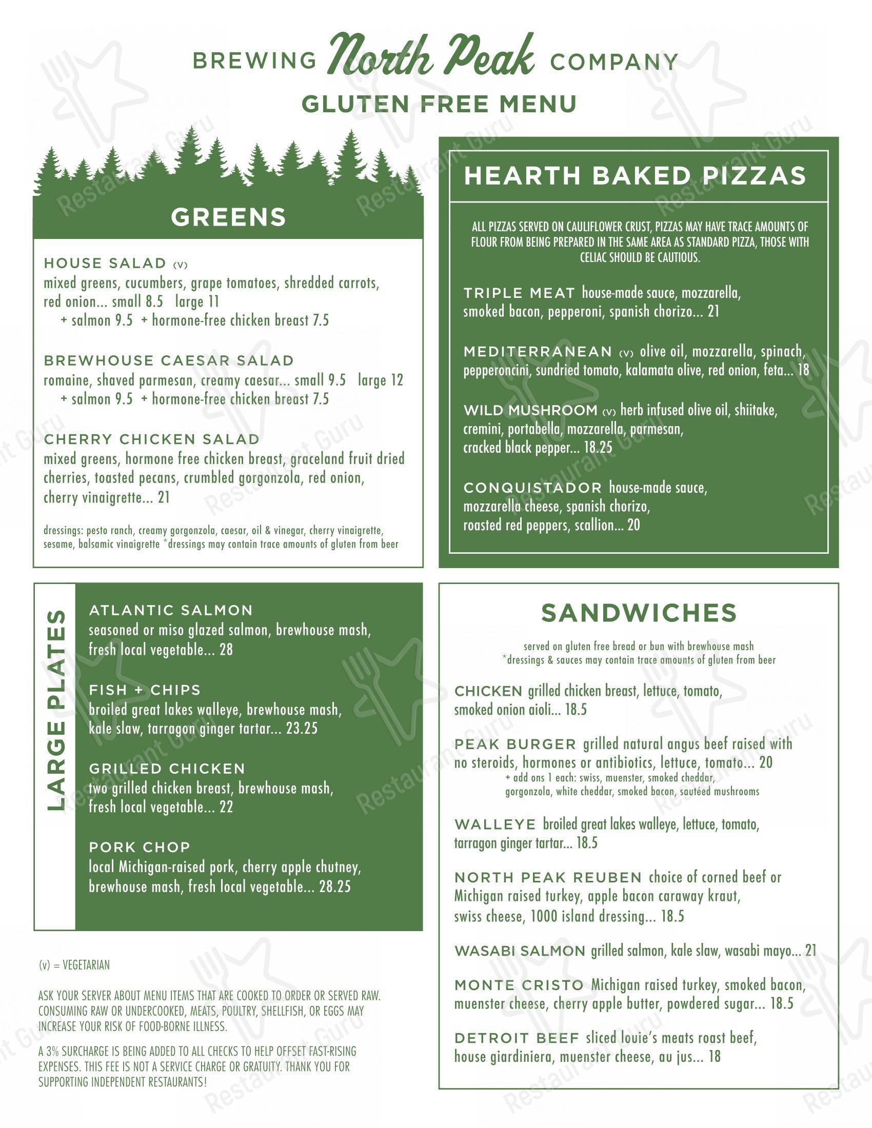 Menu at North Peak Brewing Company pub & bar, Traverse City