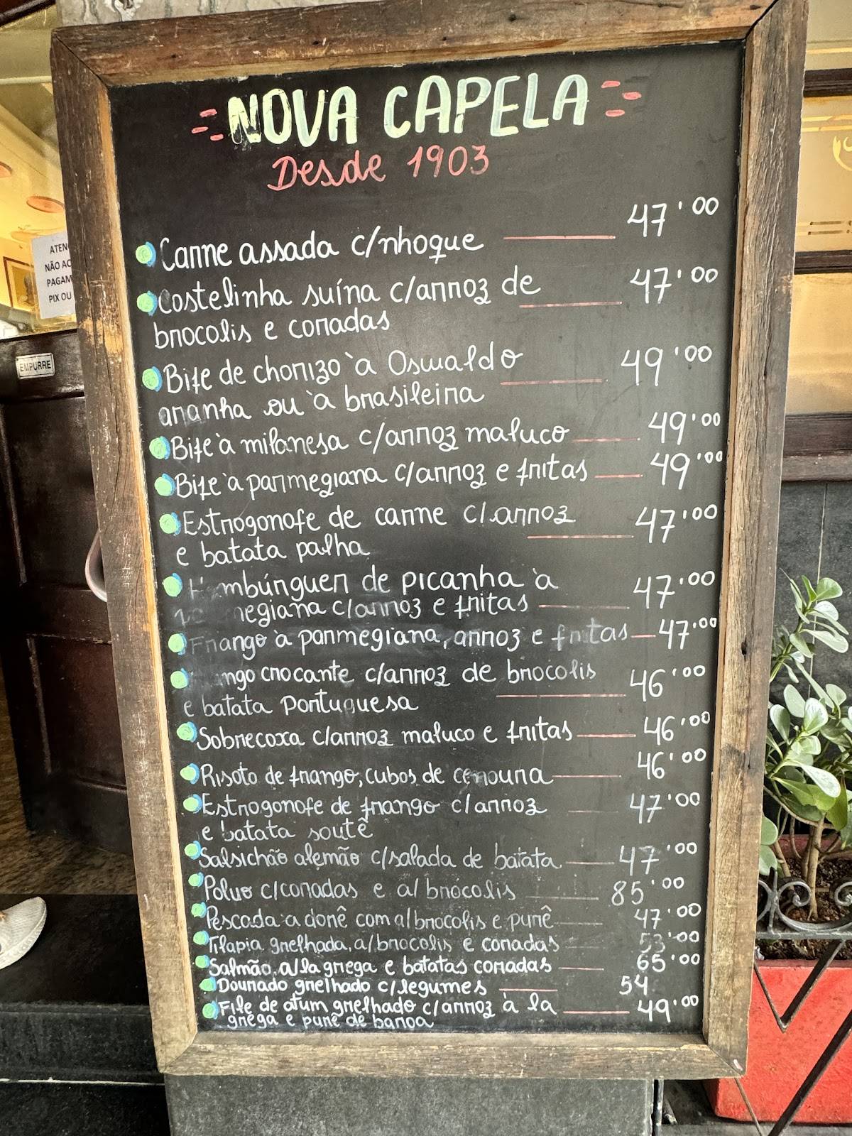 Nova Capela Bar e Restaurante cardápio