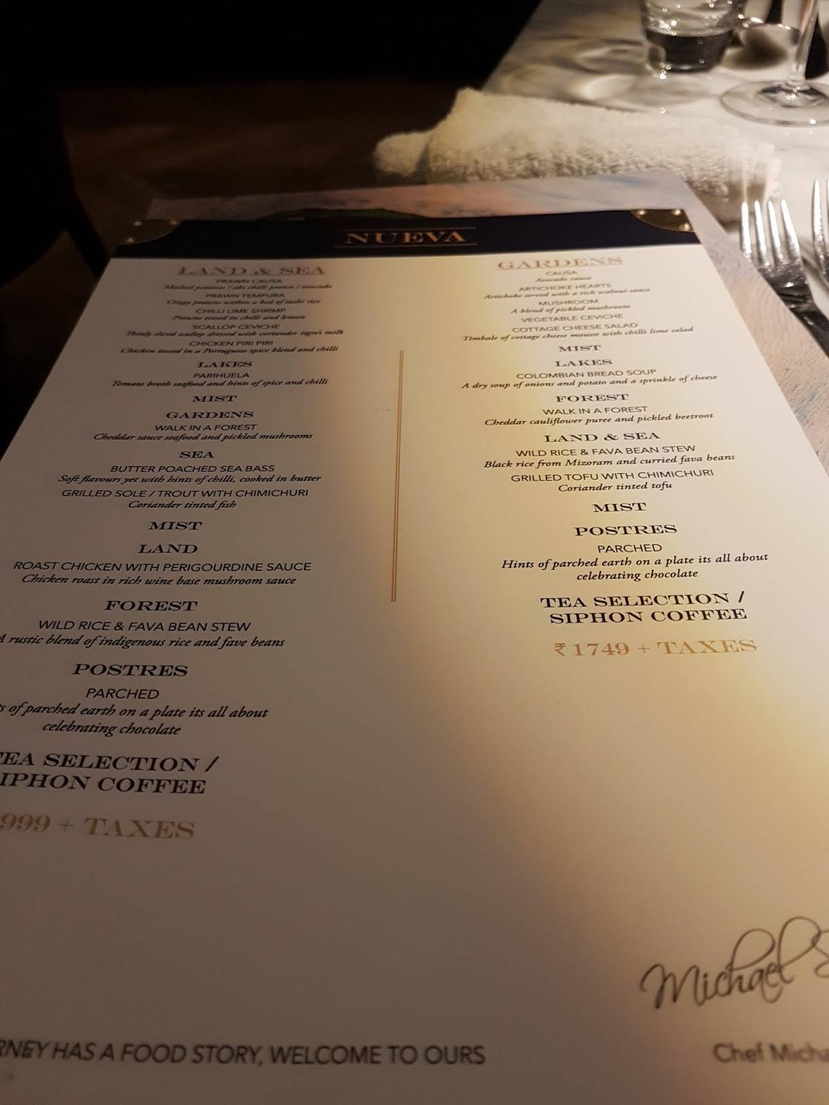 Nueva Bar & Dining menu