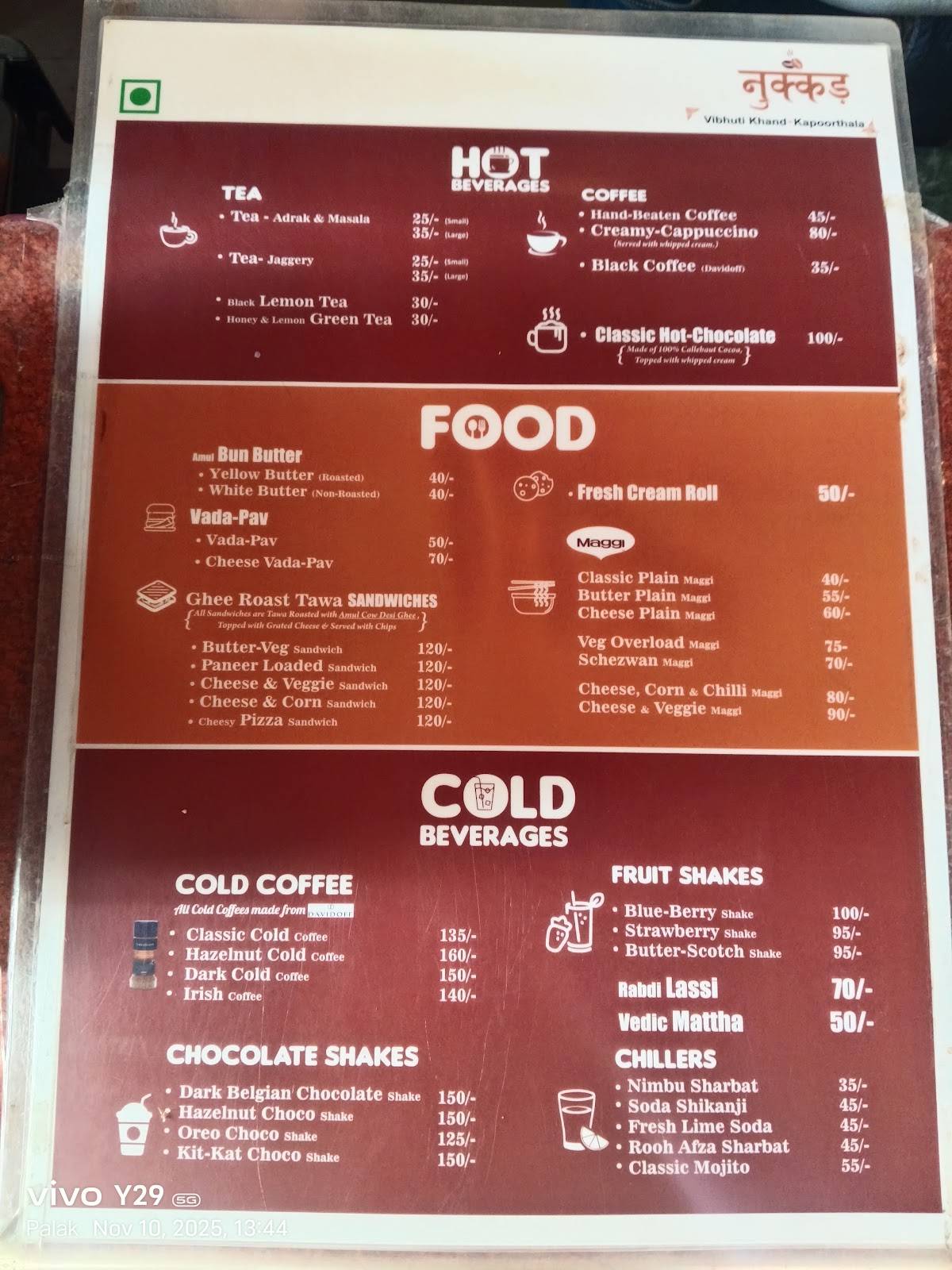 Nukkad Cafe menu