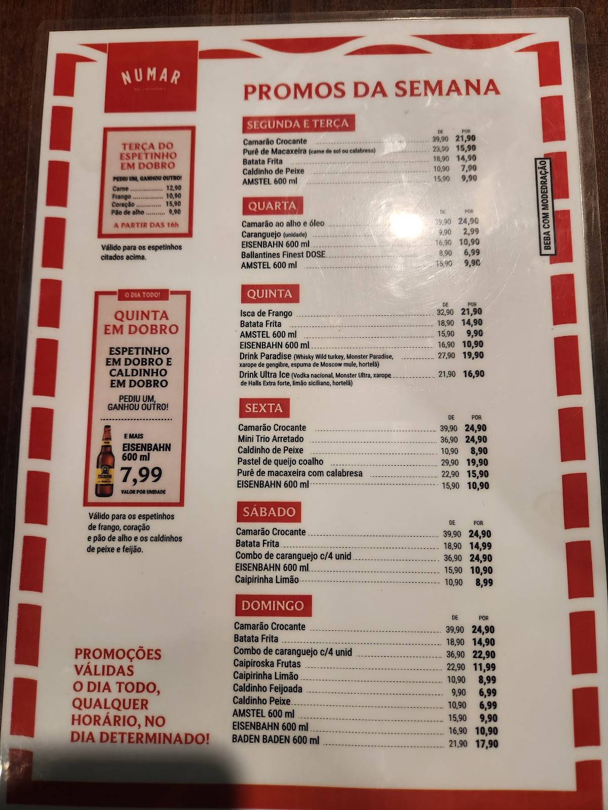Numar Bar e Restaurante cardápio