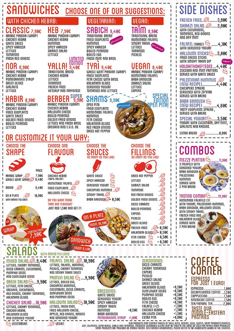 Menu de Nun Taste of Middle East