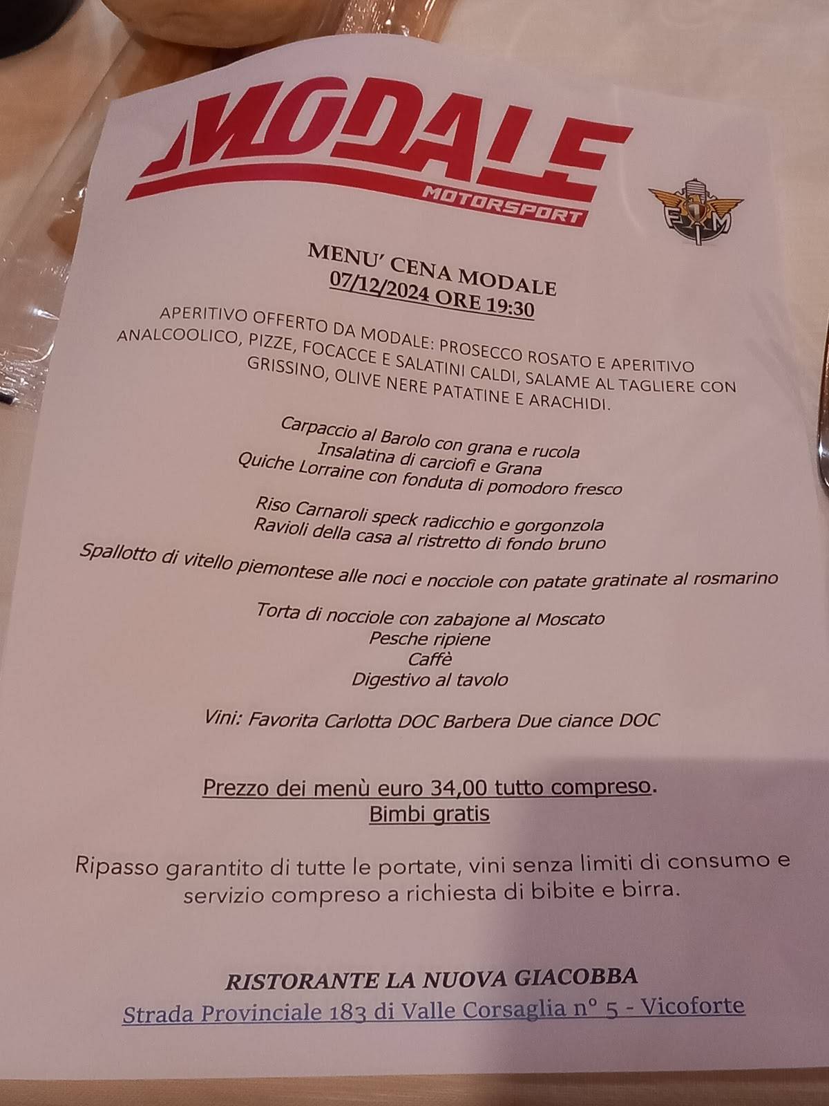 Menu di Ristorante Nuova Giacobba 