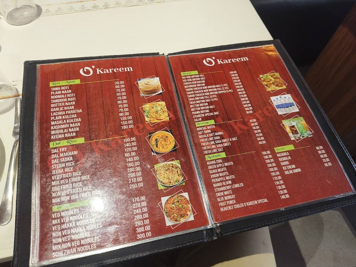 O' Kareem Restaurant menu