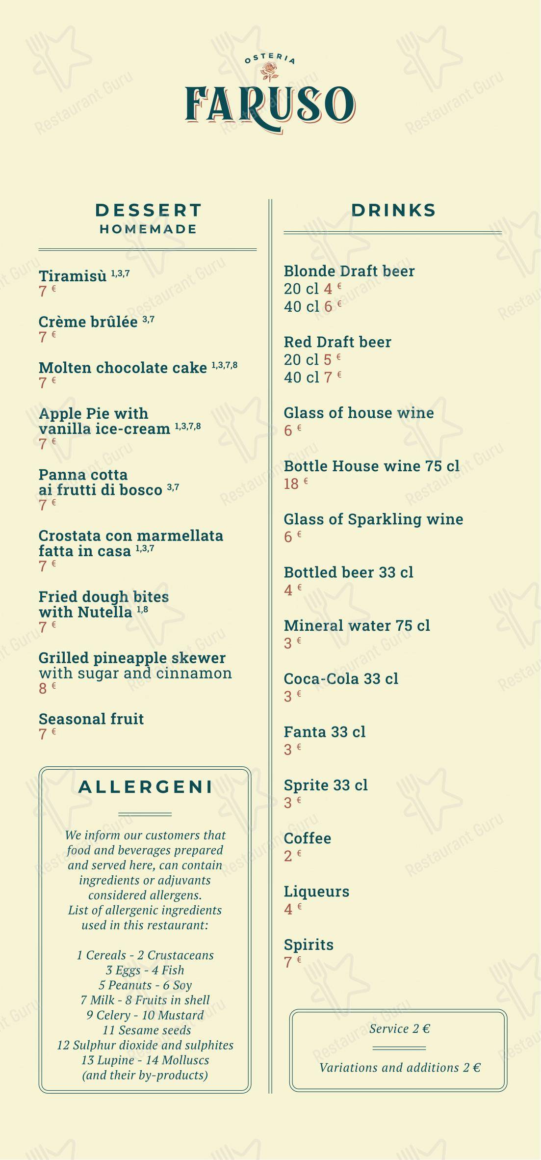Menu per OSTERIA FARUSO steakhouse