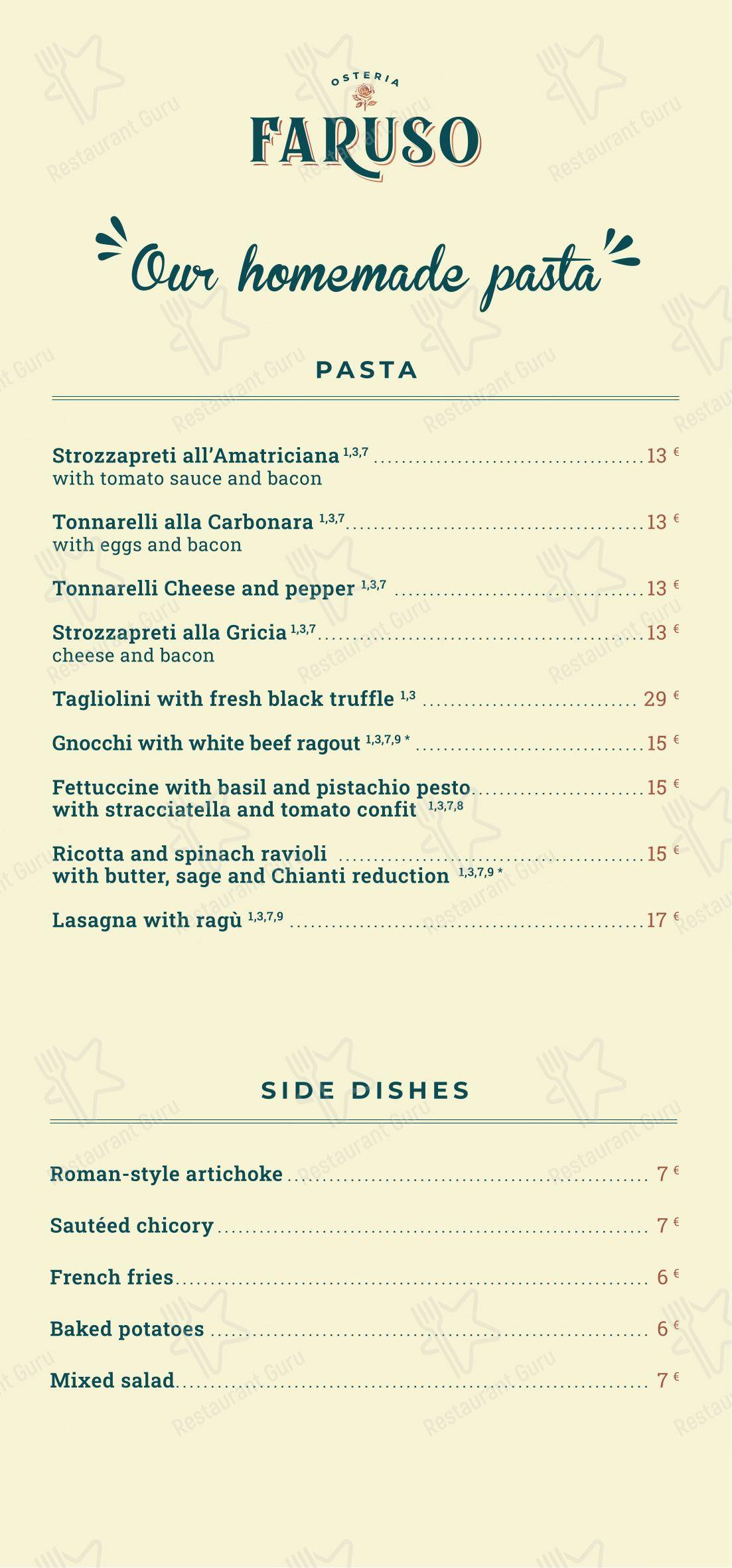 Menu per OSTERIA FARUSO steakhouse