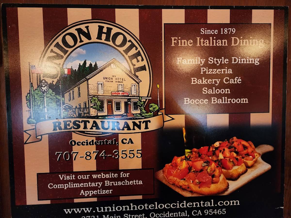 Menu at Occidental Union Hotel Restaurant, Occidental