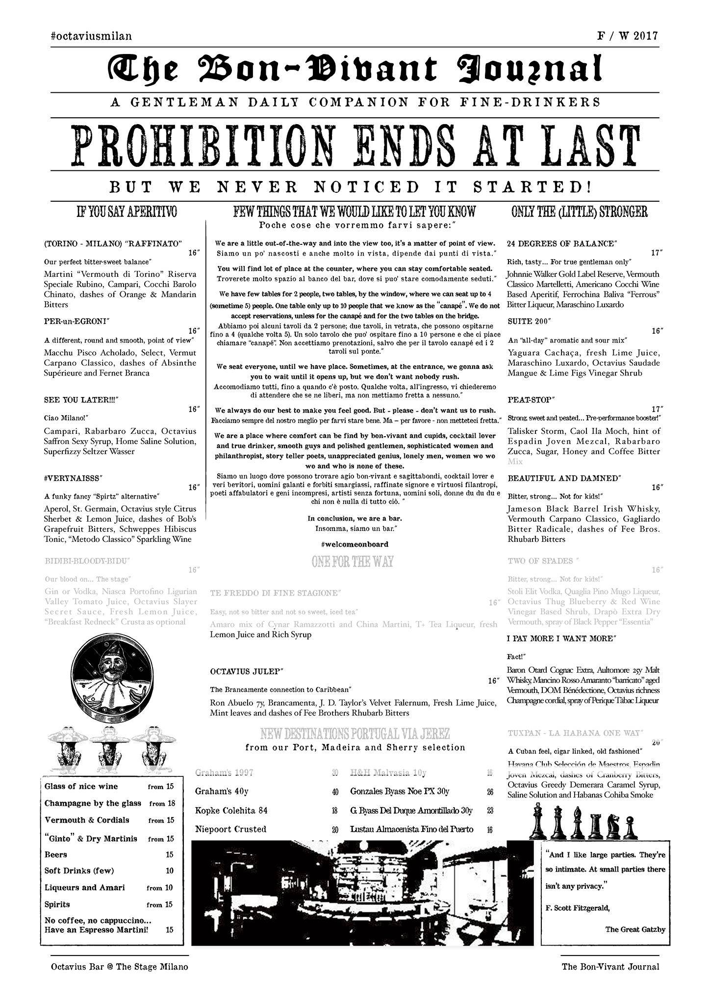 Menu de Octavius Bar
