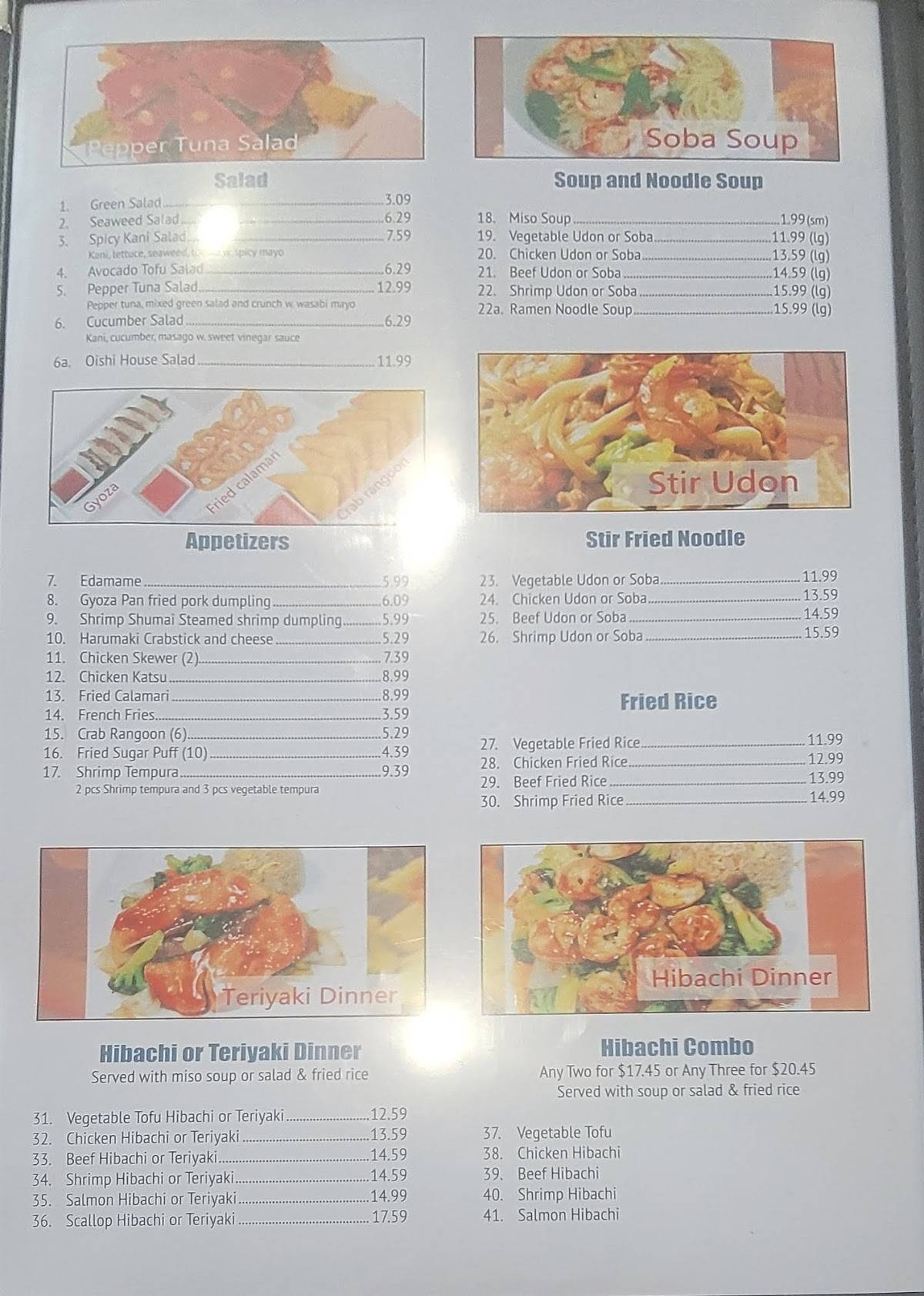 Menu at Oishi Sushi & Hibachi restaurant, Hagerstown, Spark Dr suite 306