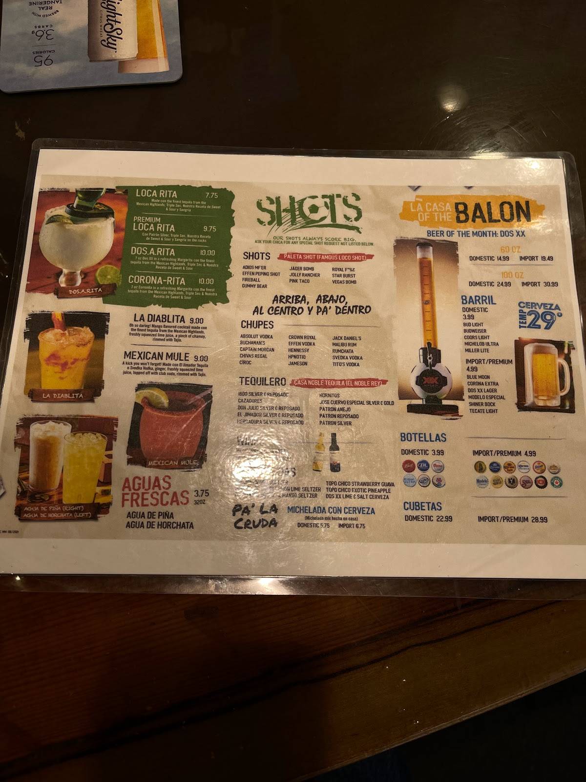 Menu at Ojos Locos Sports Cantina - McAllen pub & bar, McAllen