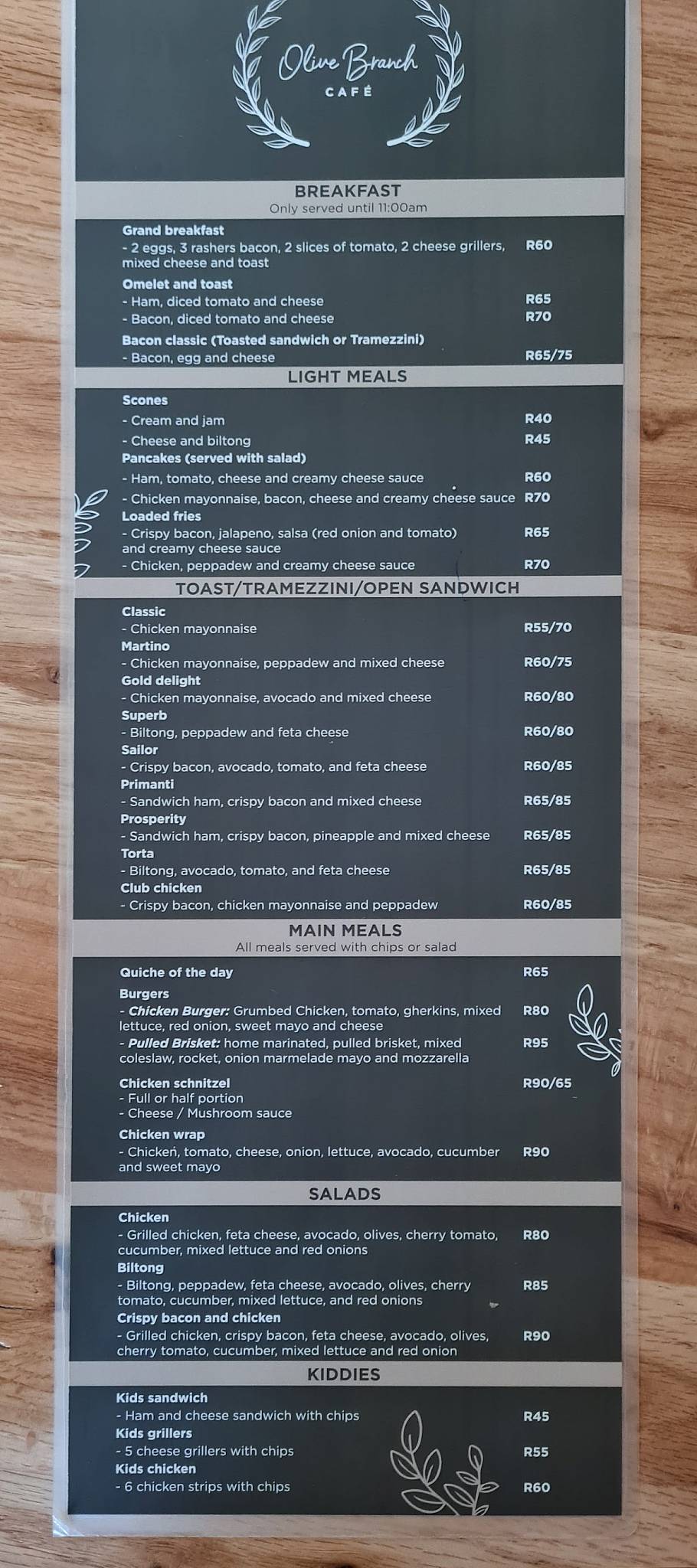 Menu at Olive Branch Cafe and Ceramic Painting, Potchefstroom
