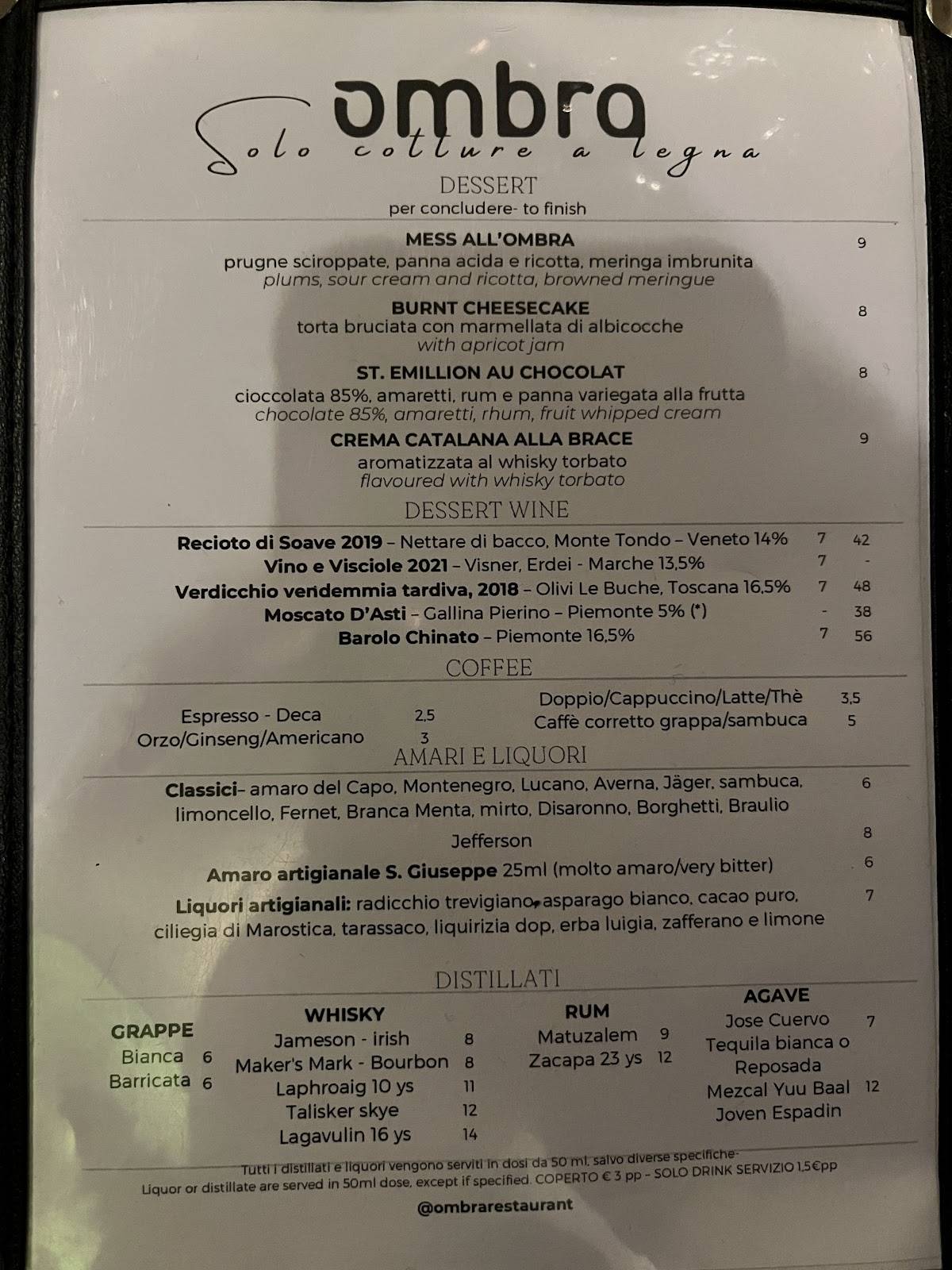 Menu di Ombra Restaurant 