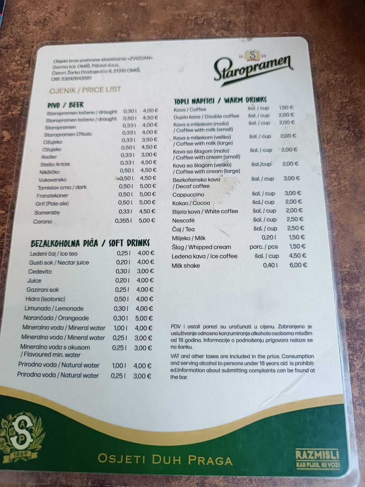 Menu di Restaurant Zvizdan 