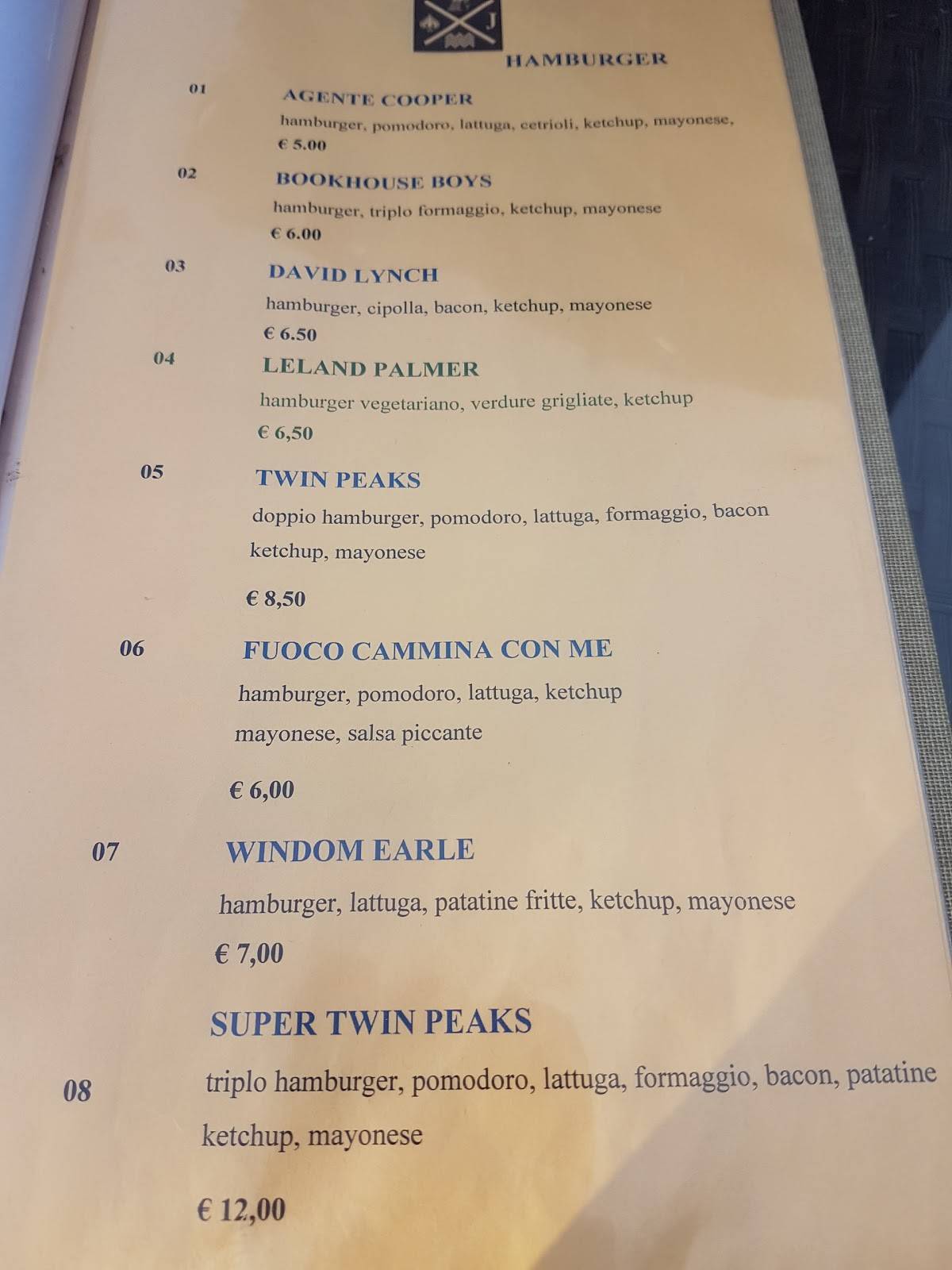 Menu di One Eyed Jacks 