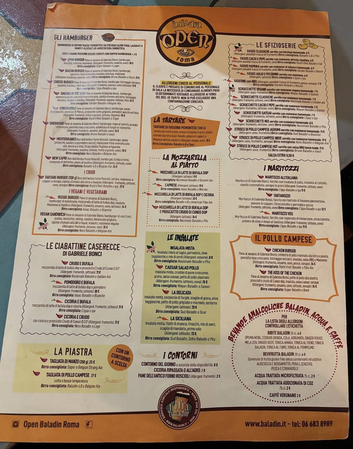 Menu di Open Baladin Roma 