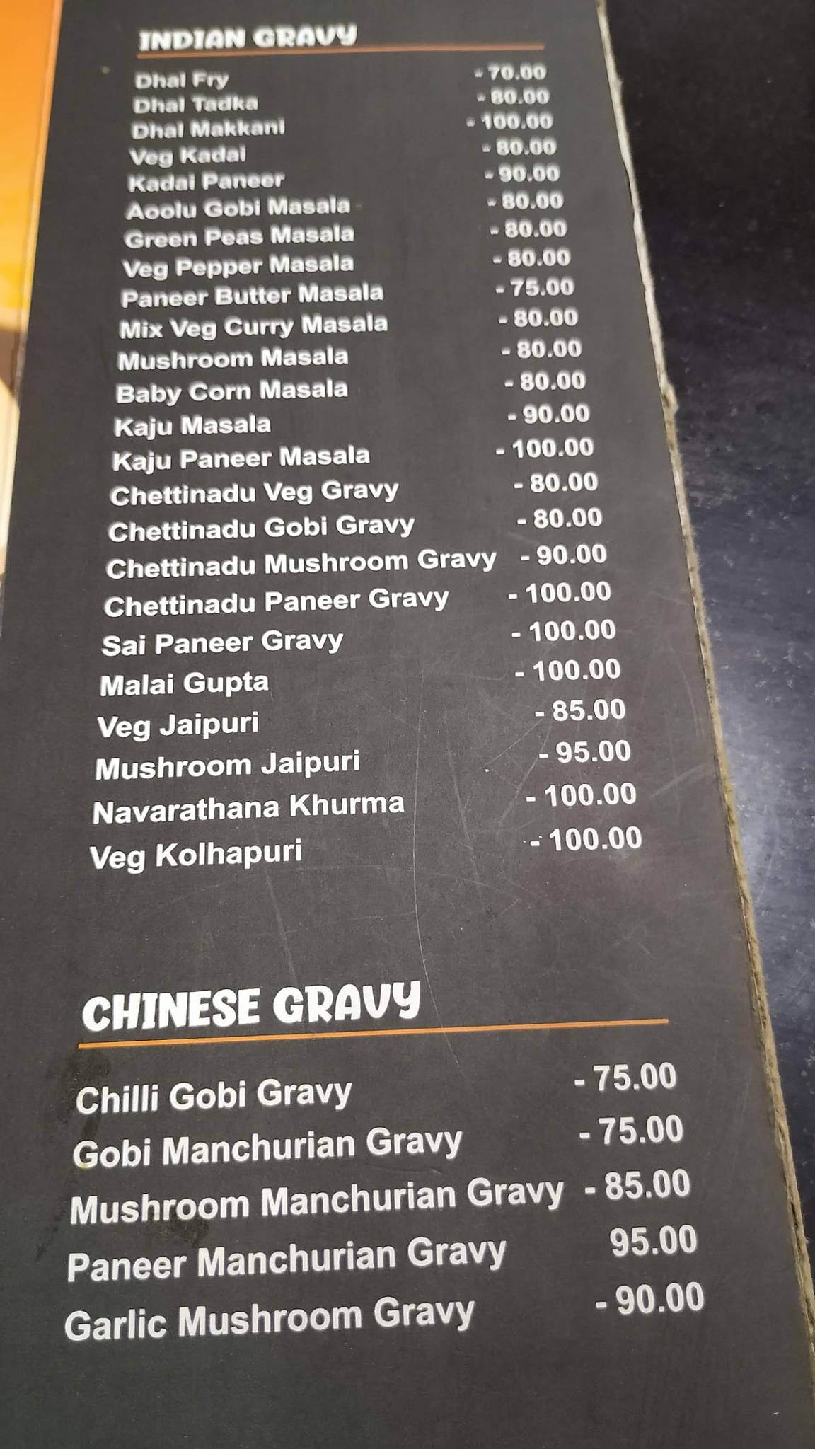Orange Bakes menu