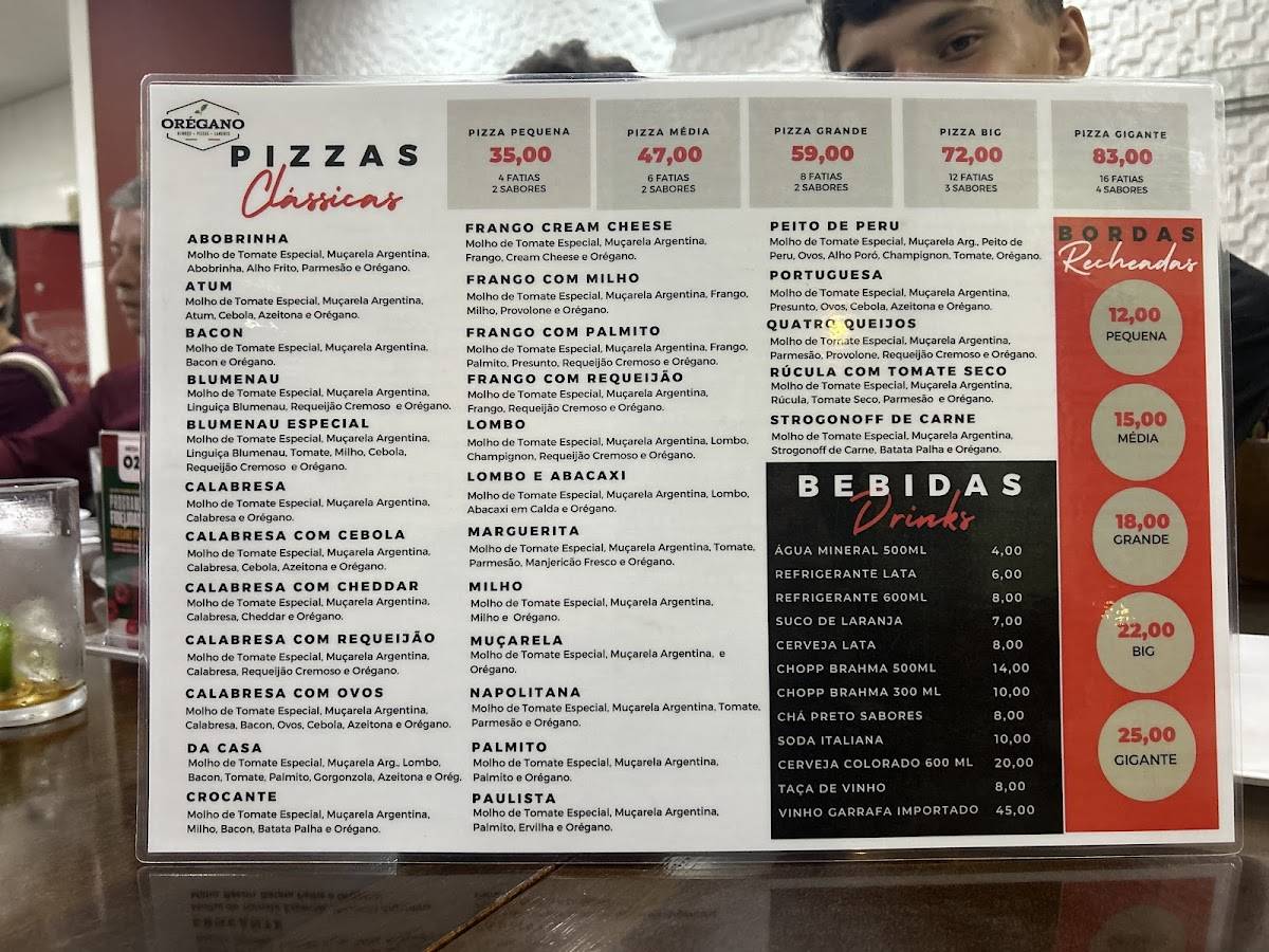 Orégano Pizzas cardápio