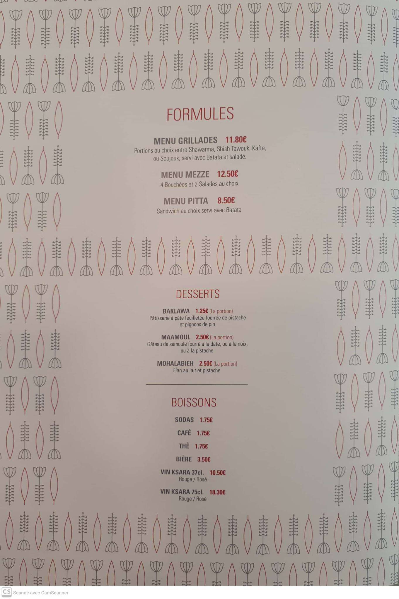 Menu de Orien'table (Traiteur/Cuisine Libanaise)