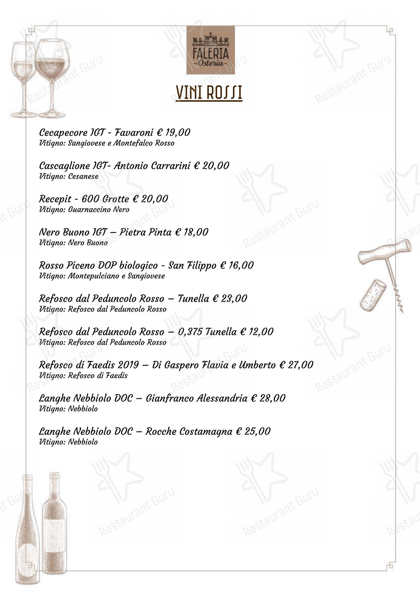 Menu bar per Osteria Faleria in Roma