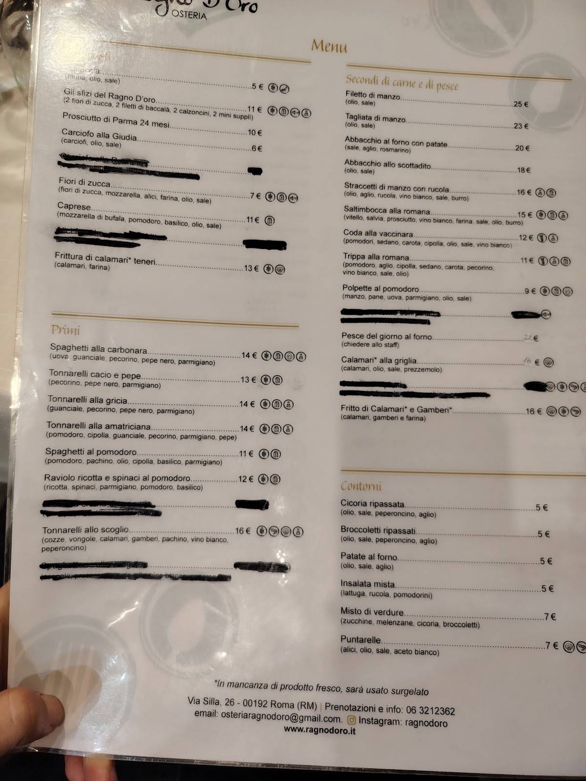 Menu di Osteria Ragno d'oro 