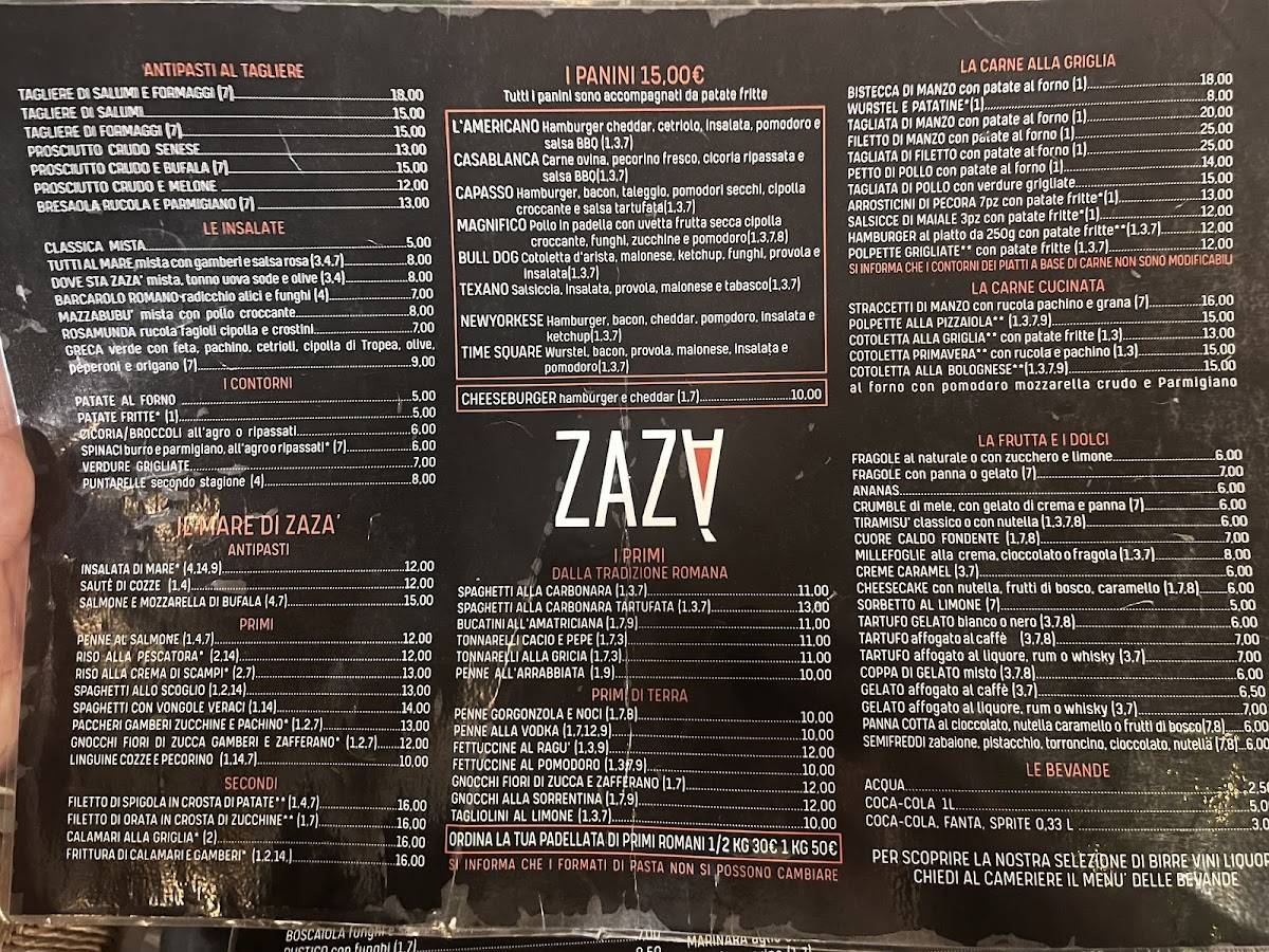 Menu di Osteria Zazà 