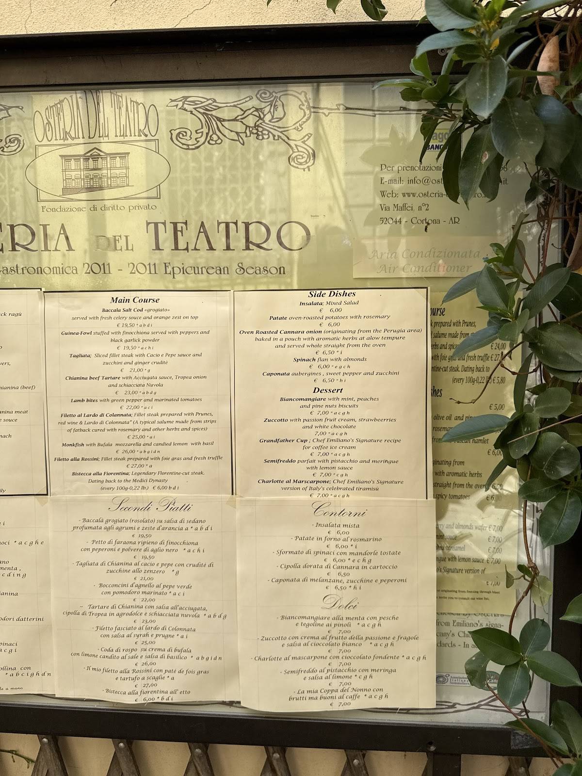 Menu di Osteria del Teatro 