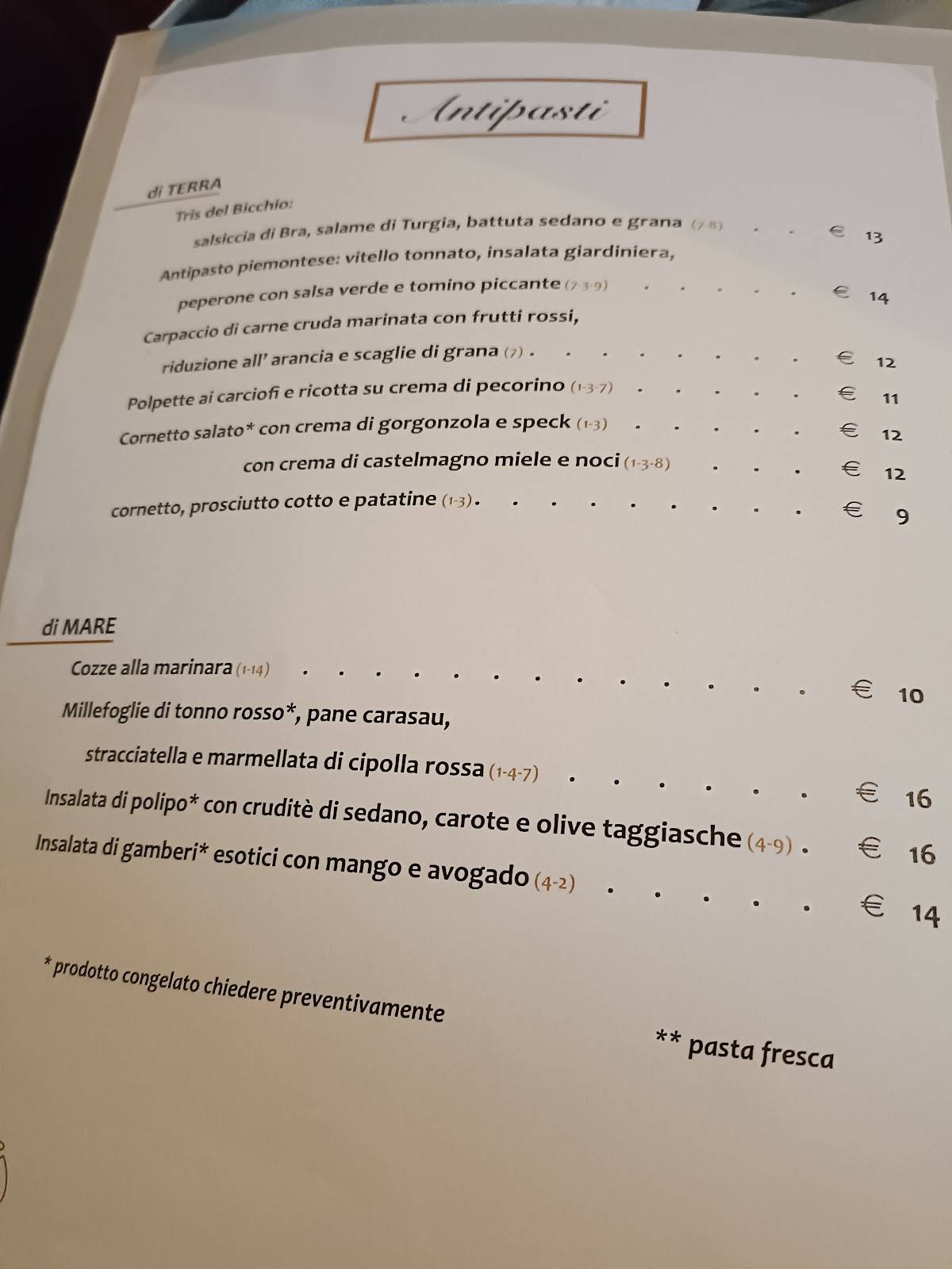 Menu di Osteria il Bicchio 