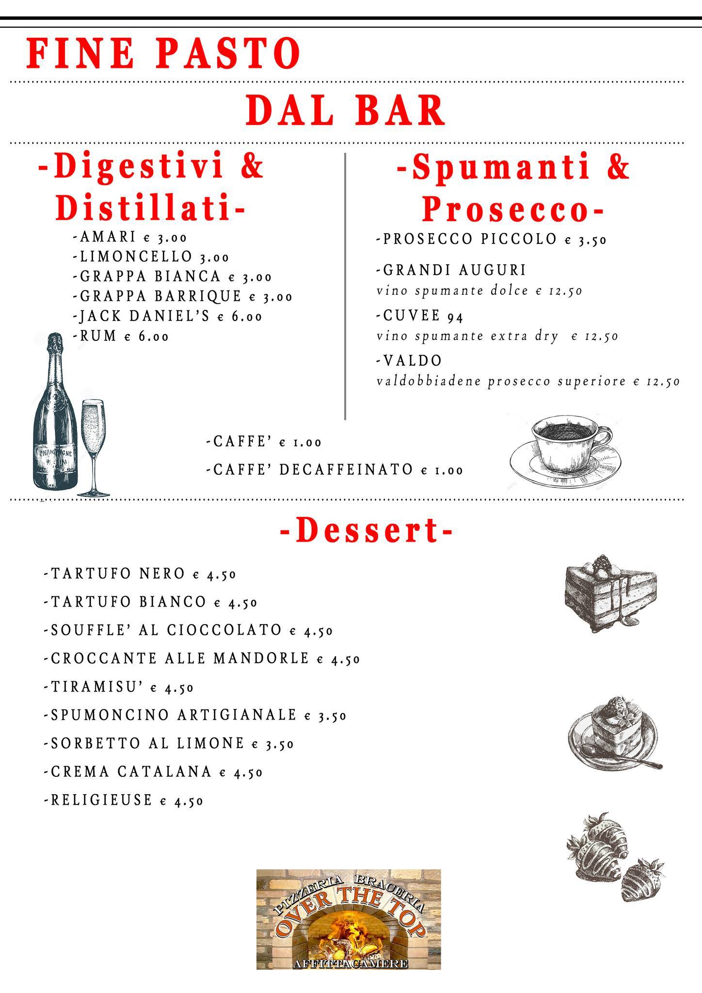 Menu di Over The Top Pizzeria Braceria 