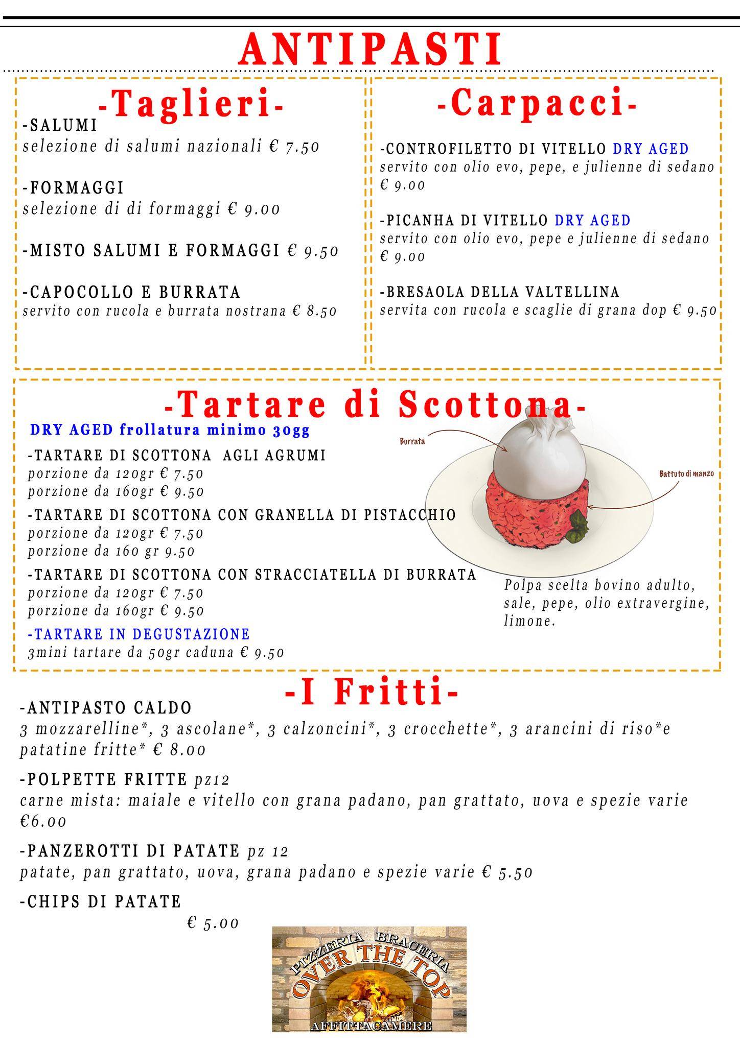 Menu di Over The Top Pizzeria Braceria 