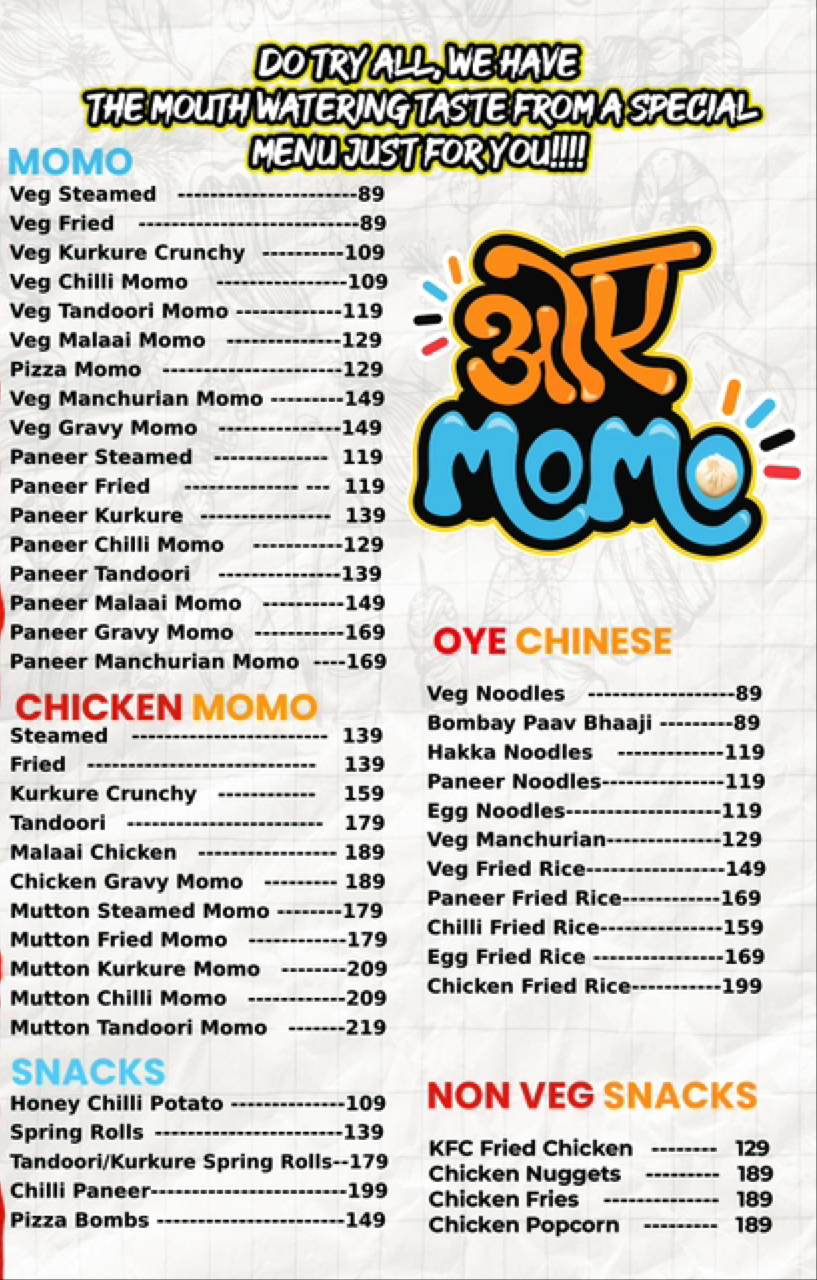 Oye Momo menu
