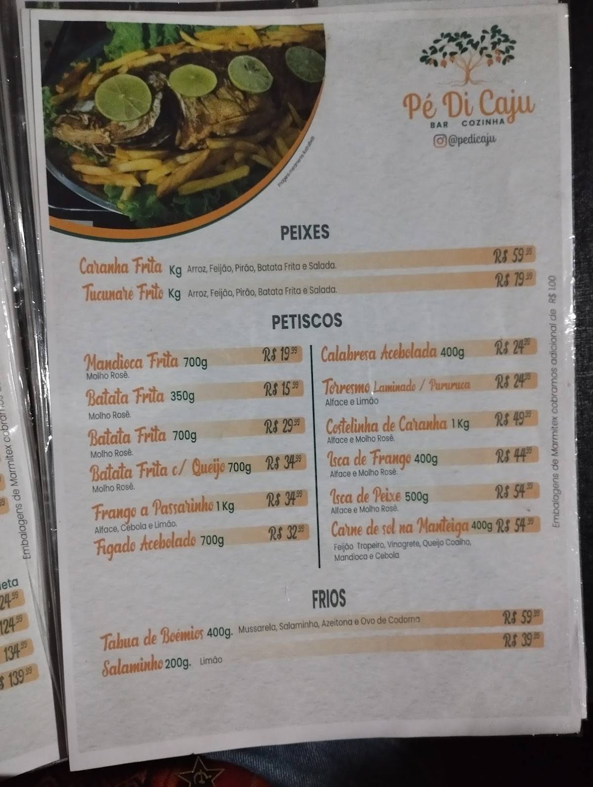 Pé di Caju cardápio