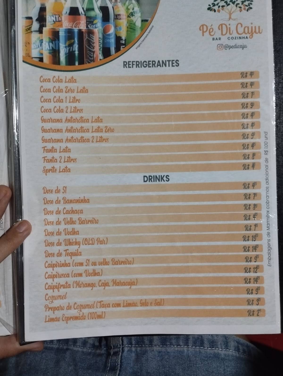 Pé di Caju cardápio