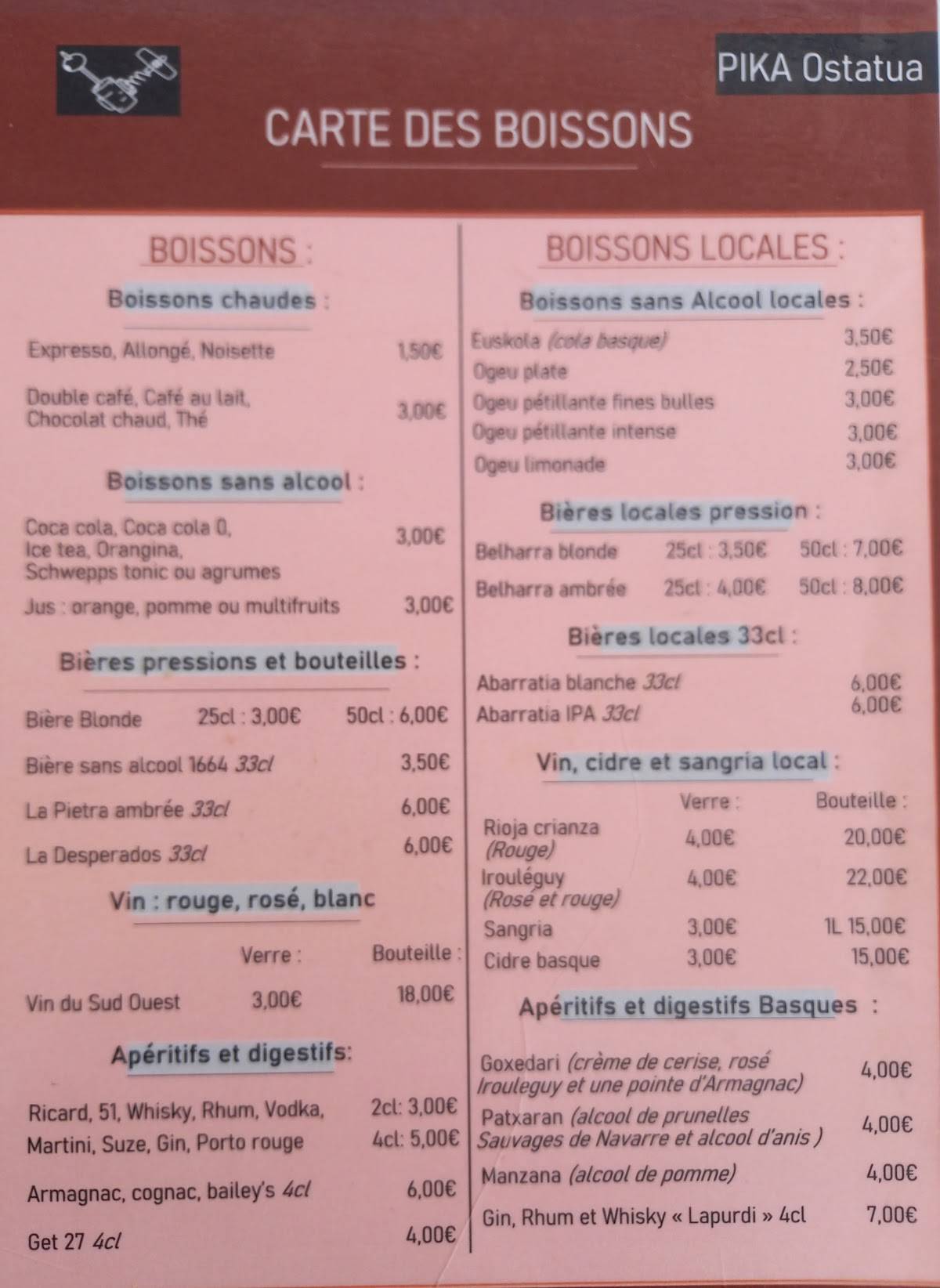 Menu de PIKA Ostatua