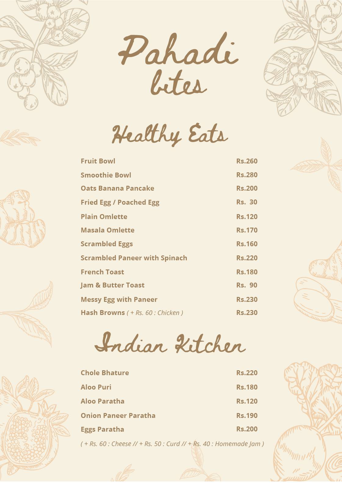 Pahadi Roots menu